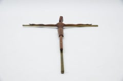 Mid-Century Modern Brass Crucifix with an Hand Carved Teak Jesus Sculpture