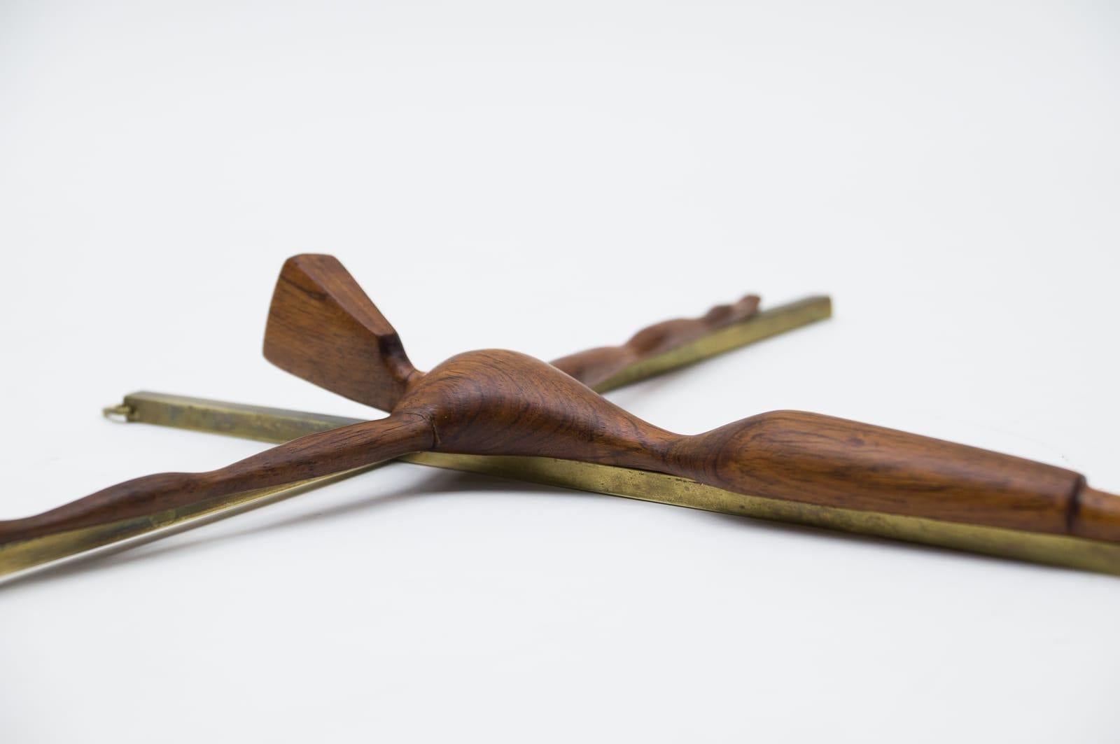 Mid-20th Century Mid-Century Modern Brass Crucifix with an Hand Carved Teak Jesus Sculpture For Sale