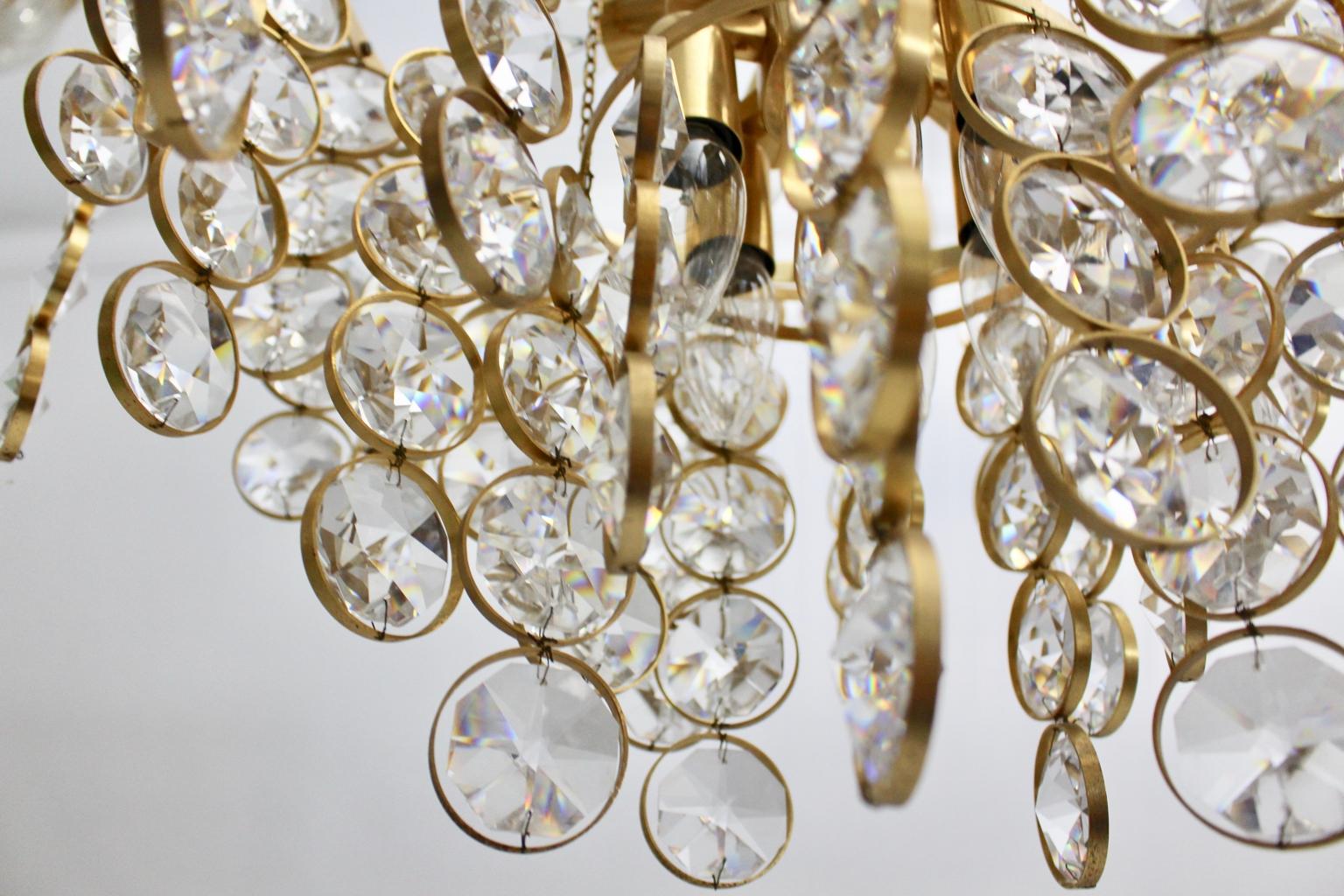Mid-Century Modern Brass Crystal Vintage Chandelier Gaetano Sciolari Italy 1960s For Sale 5