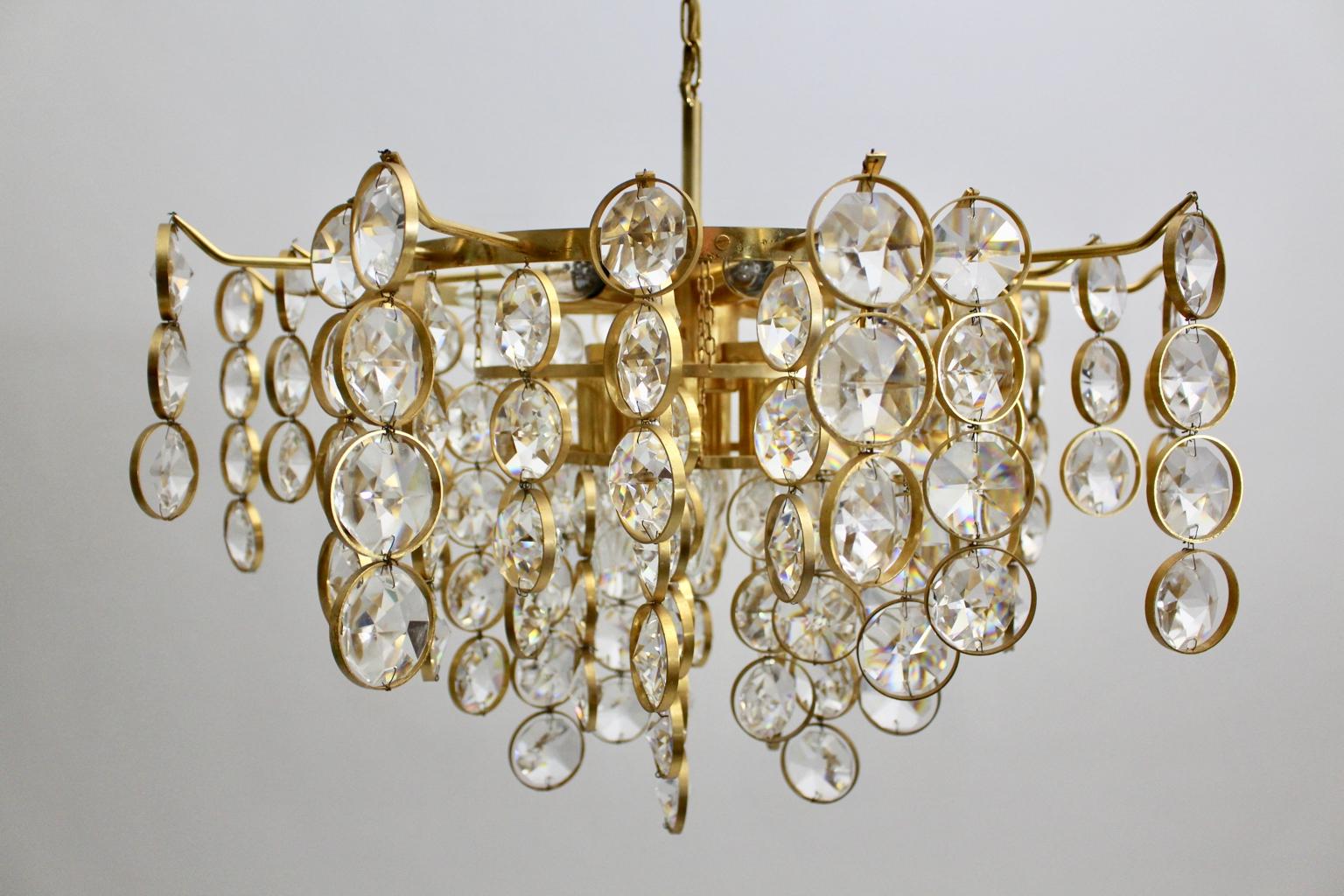 Mid-20th Century Mid-Century Modern Brass Crystal Vintage Chandelier Gaetano Sciolari Italy 1960s For Sale