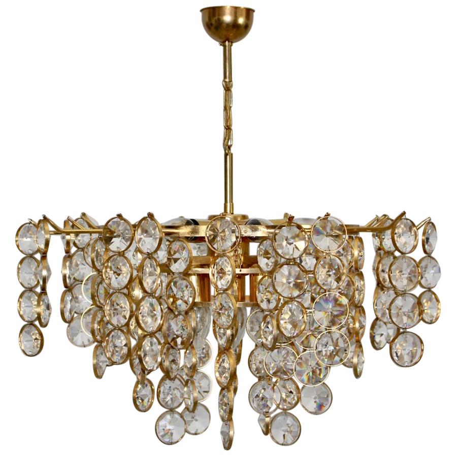 Mid-Century Modern Brass Crystal Vintage Chandelier Gaetano Sciolari Italy 1960s