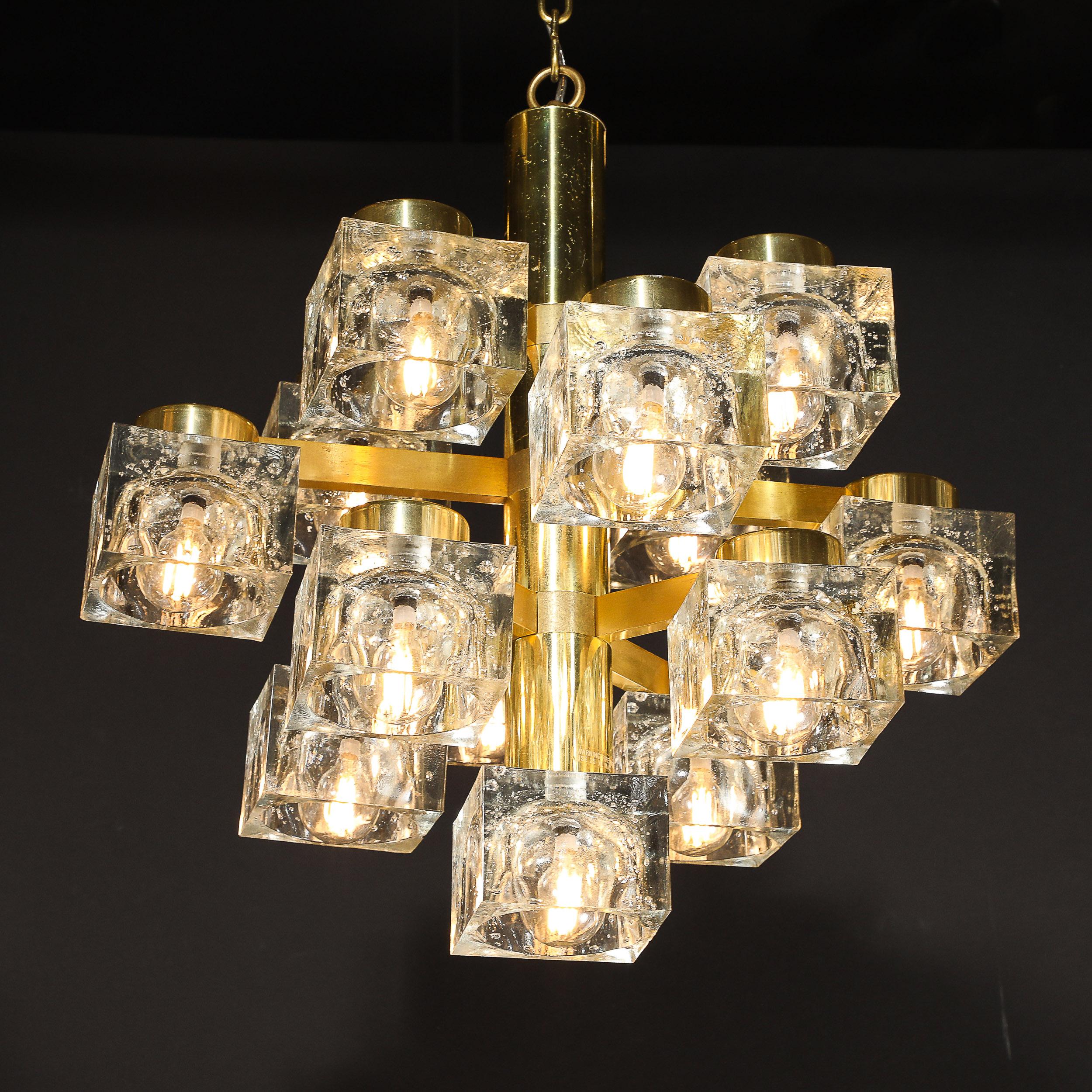 Lampadario moderno di metà secolo in ottone e vetro a cubetti di Sciolari in vendita 3