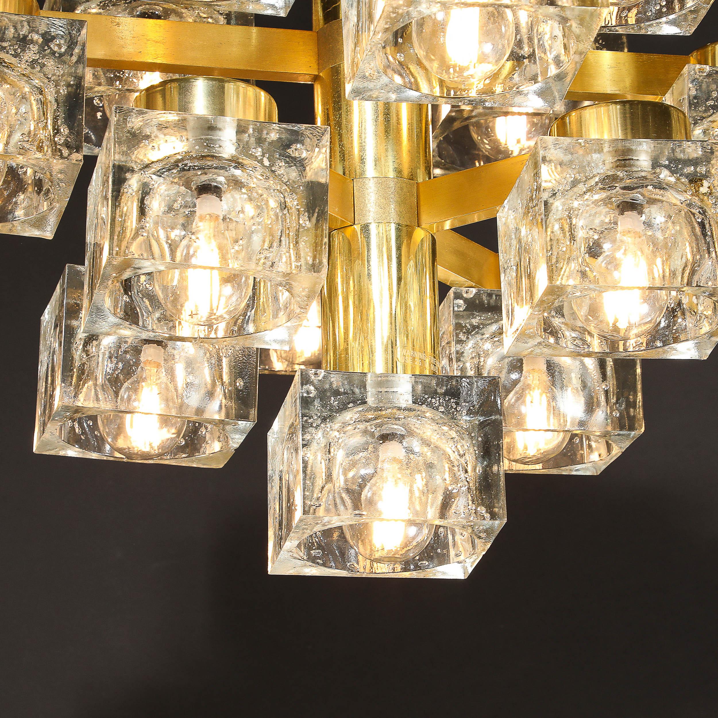 Lampadario moderno di metà secolo in ottone e vetro a cubetti di Sciolari in vendita 4