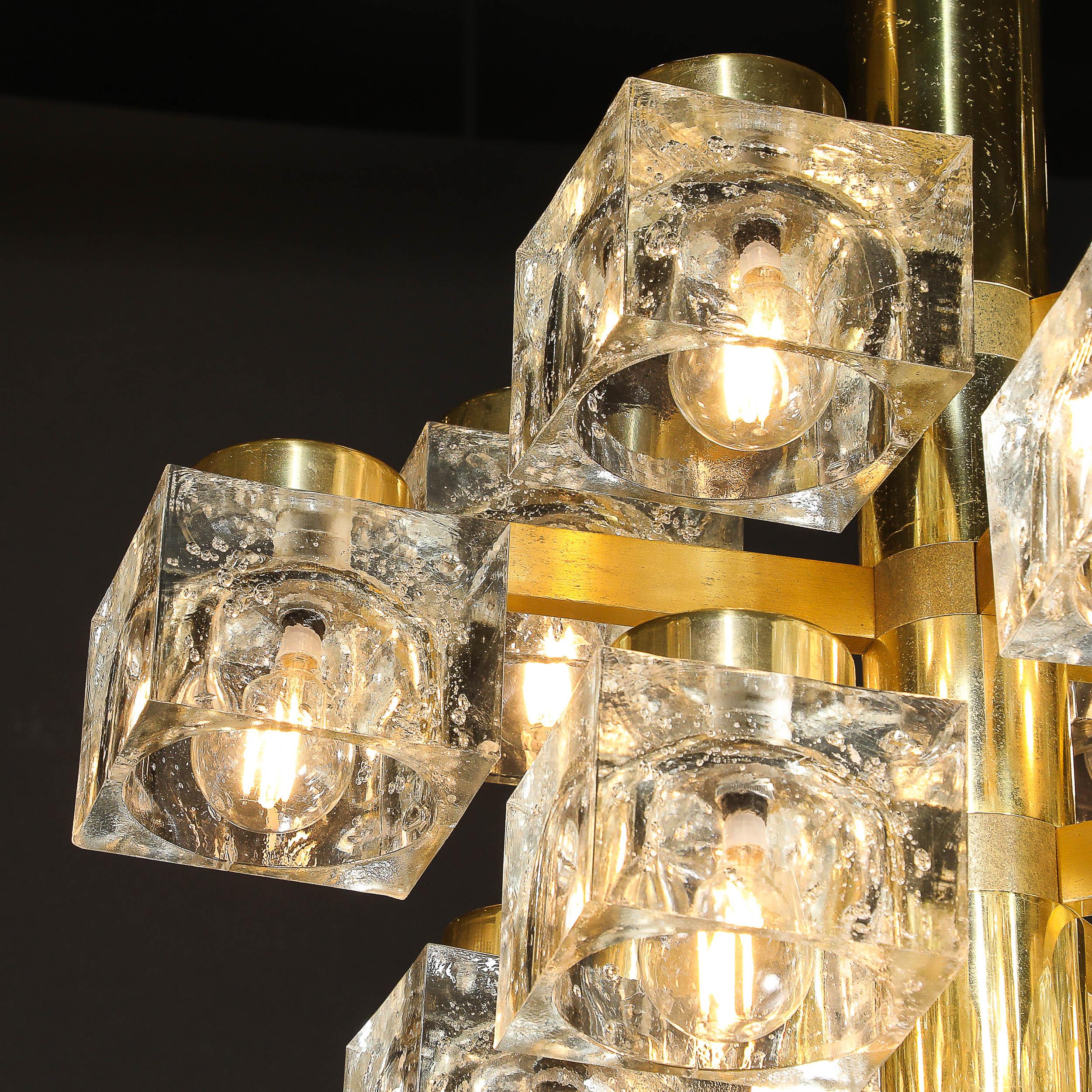 Lampadario moderno di metà secolo in ottone e vetro a cubetti di Sciolari in vendita 5