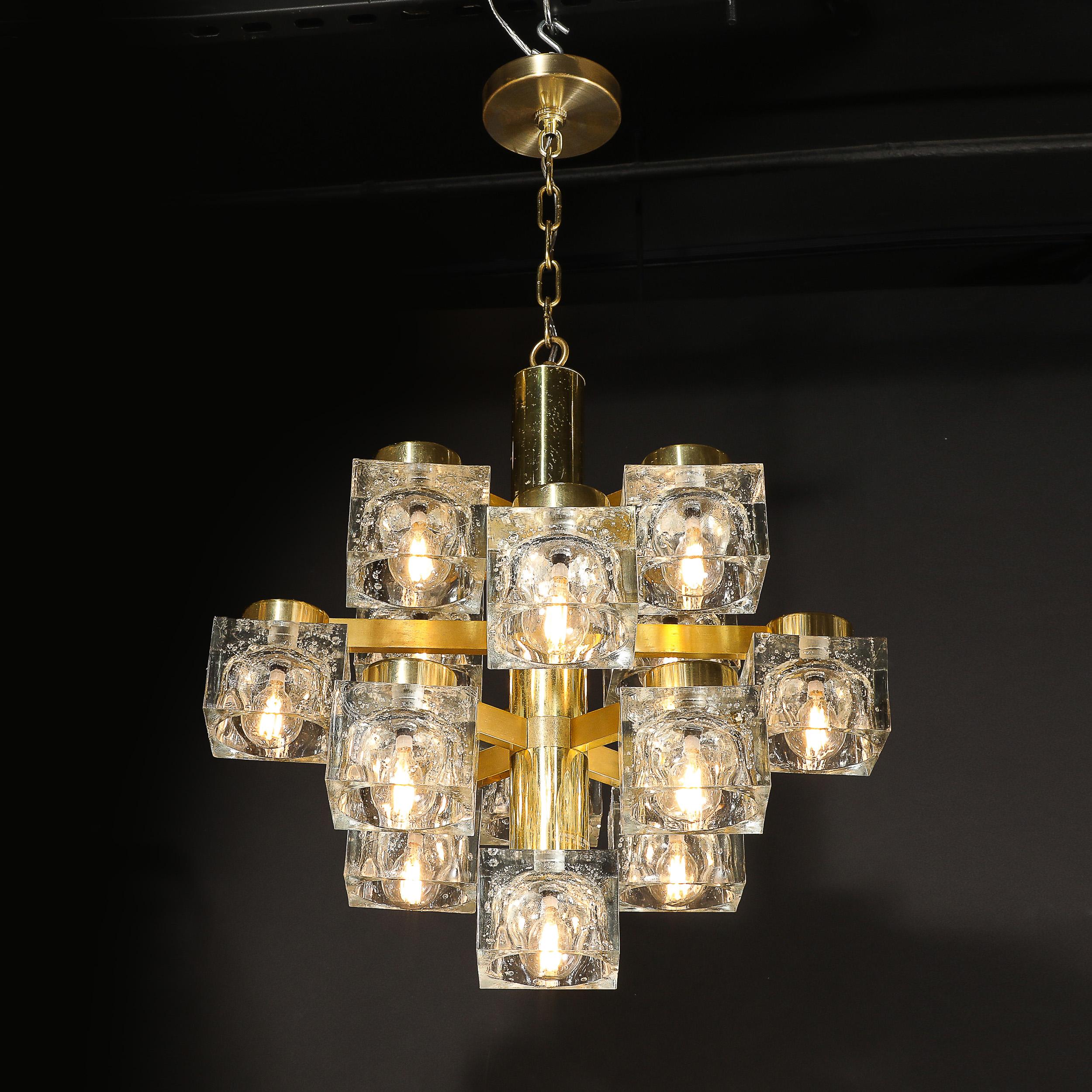 Lampadario moderno di metà secolo in ottone e vetro a cubetti di Sciolari in vendita 6