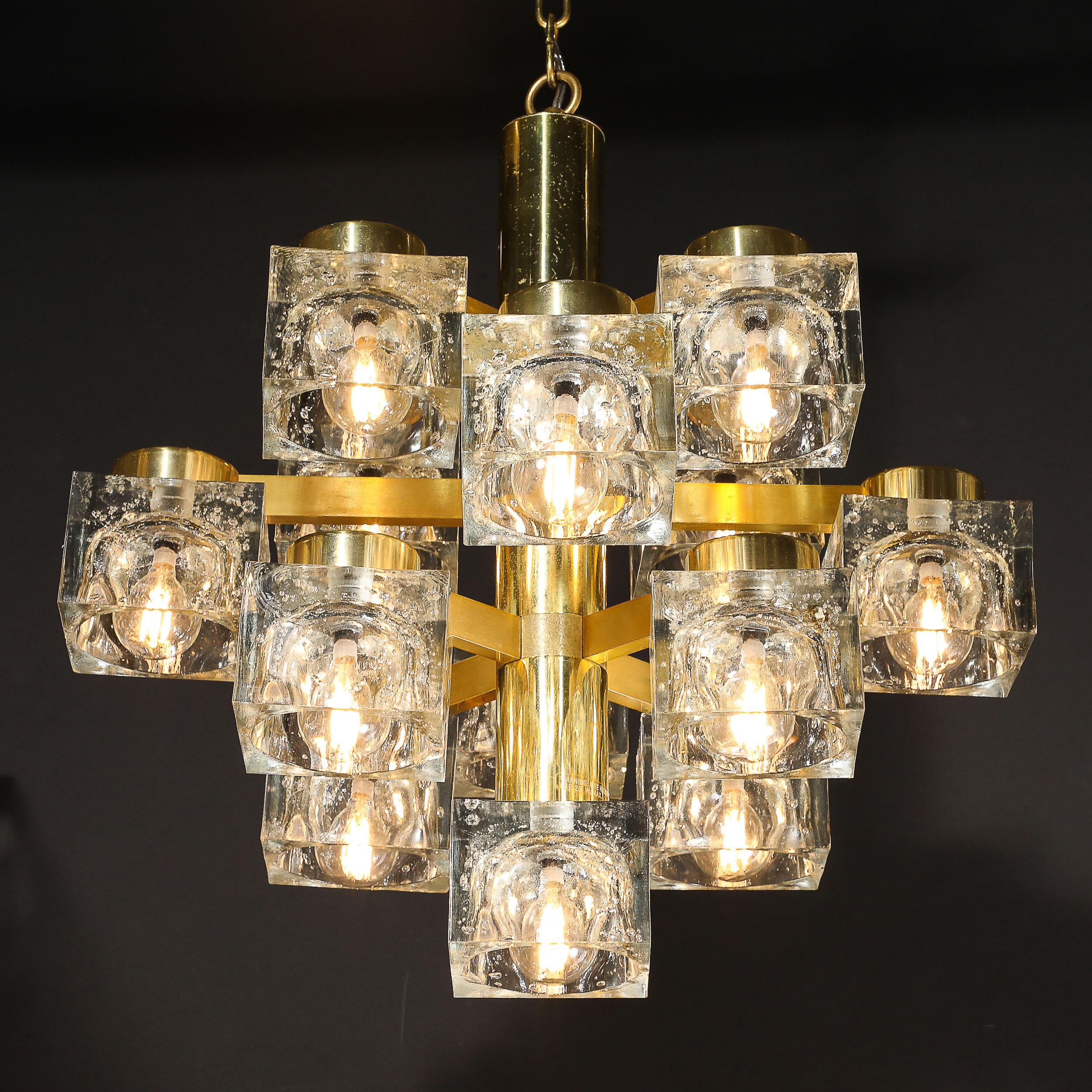 Lampadario moderno di metà secolo in ottone e vetro a cubetti di Sciolari in vendita 7