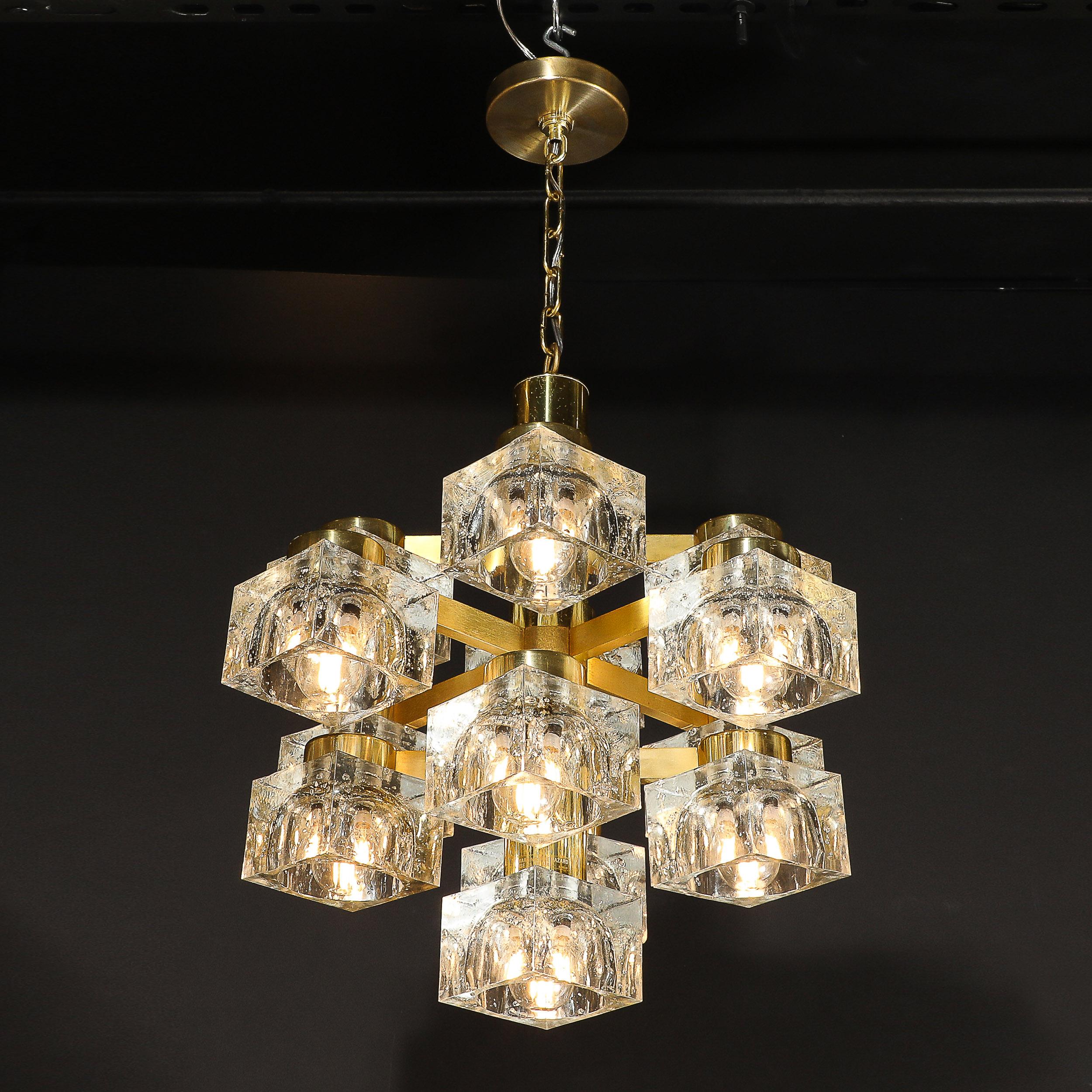 Lampadario moderno di metà secolo in ottone e vetro a cubetti di Sciolari in vendita 8