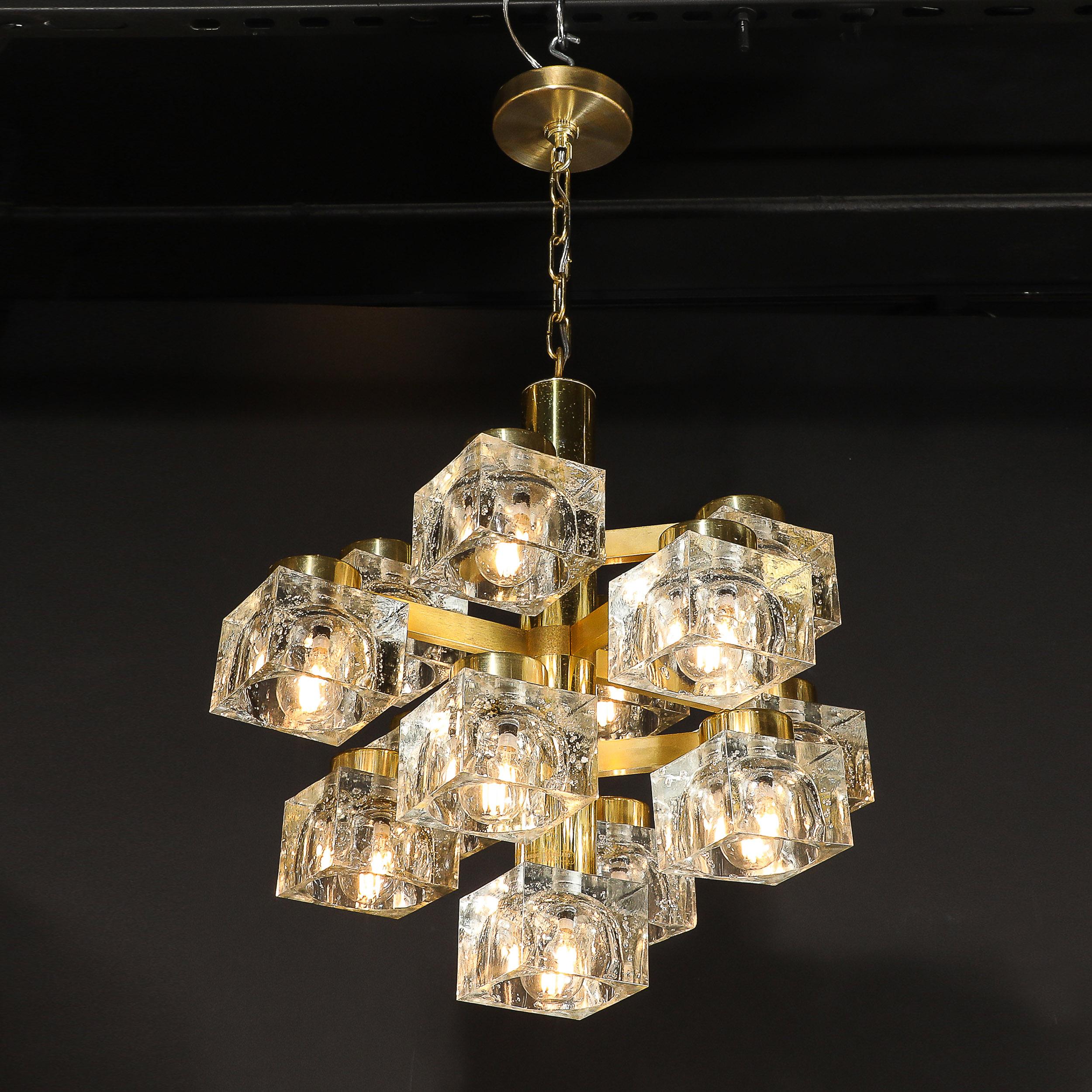 Lampadario moderno di metà secolo in ottone e vetro a cubetti di Sciolari in vendita 9