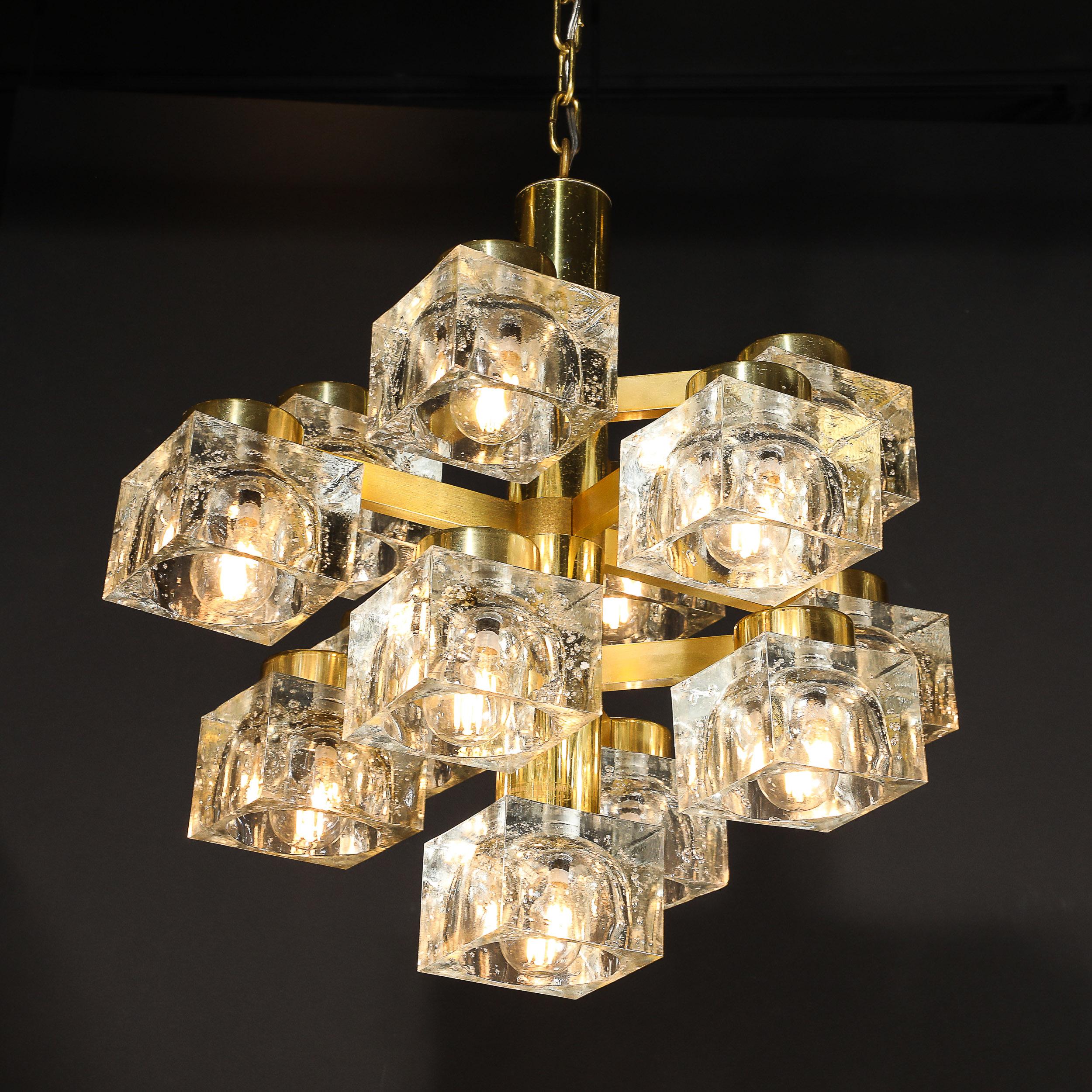 Lampadario moderno di metà secolo in ottone e vetro a cubetti di Sciolari in vendita 10