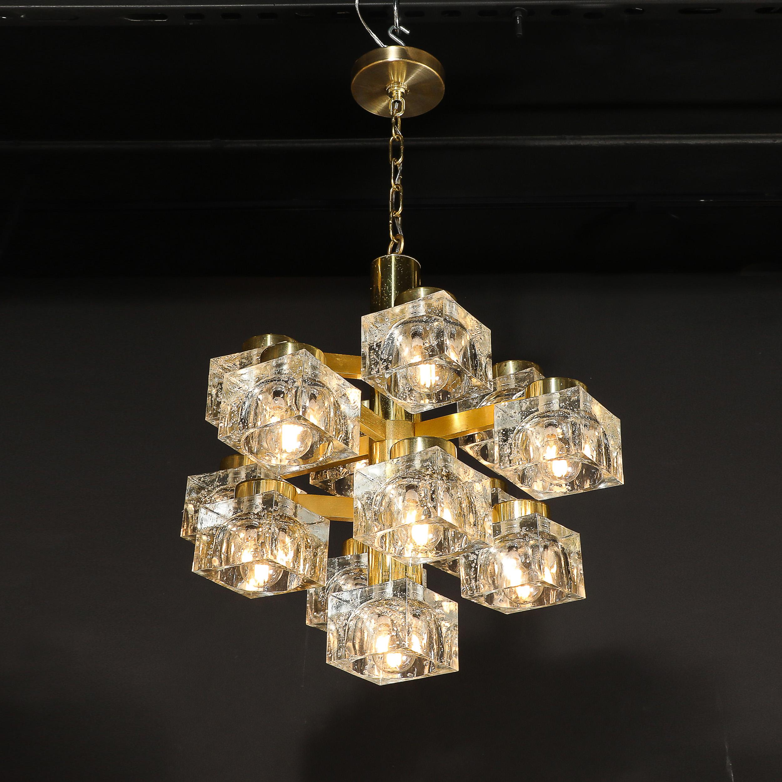 Lampadario moderno di metà secolo in ottone e vetro a cubetti di Sciolari in vendita 11