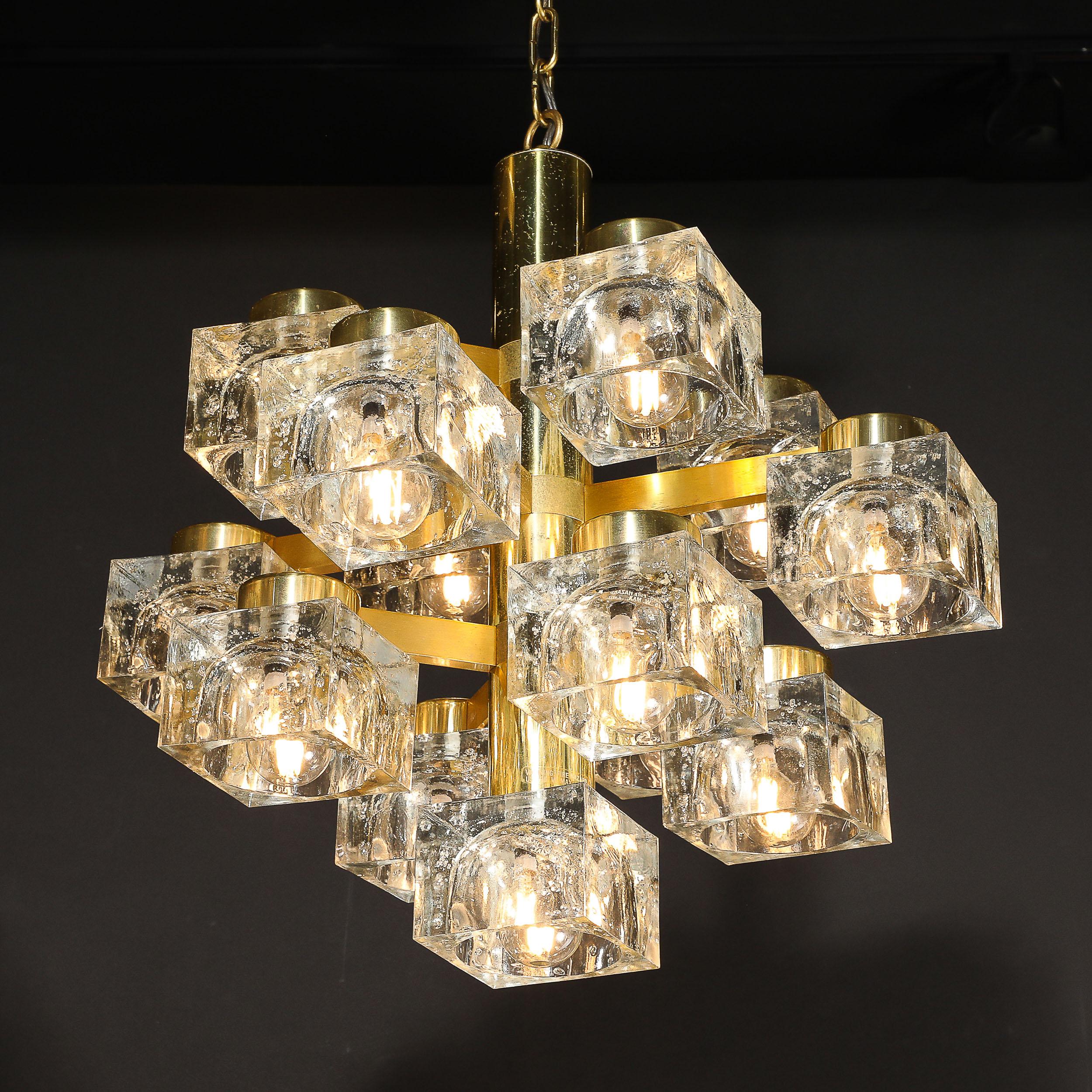 Lampadario moderno di metà secolo in ottone e vetro a cubetti di Sciolari in vendita 12