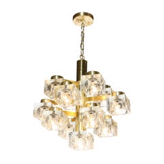Mid-Century Modern Brass & Cube Glass Chandelier by Sciolari