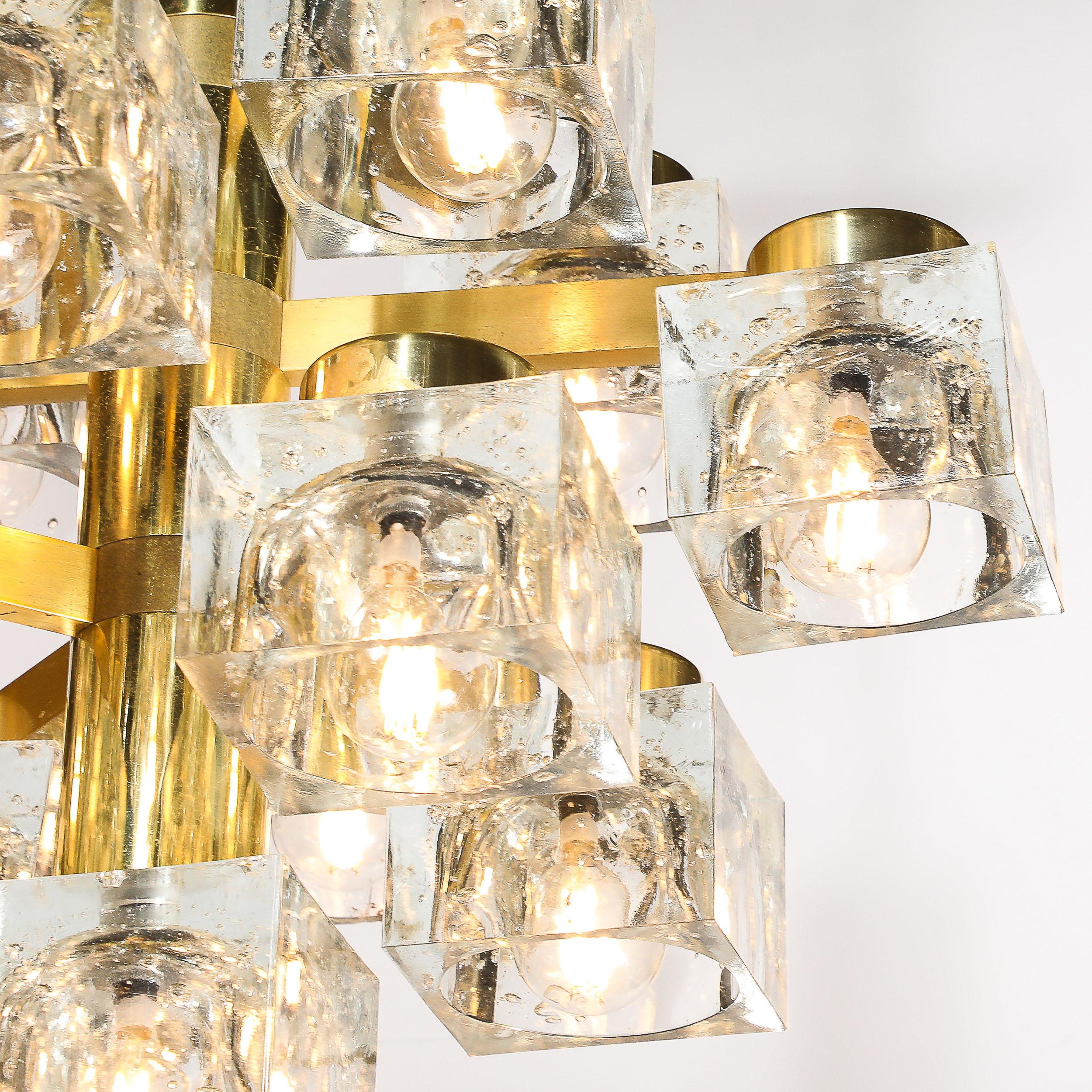 Fine XX secolo Lampadario moderno di metà secolo in ottone e vetro a cubetti di Sciolari in vendita