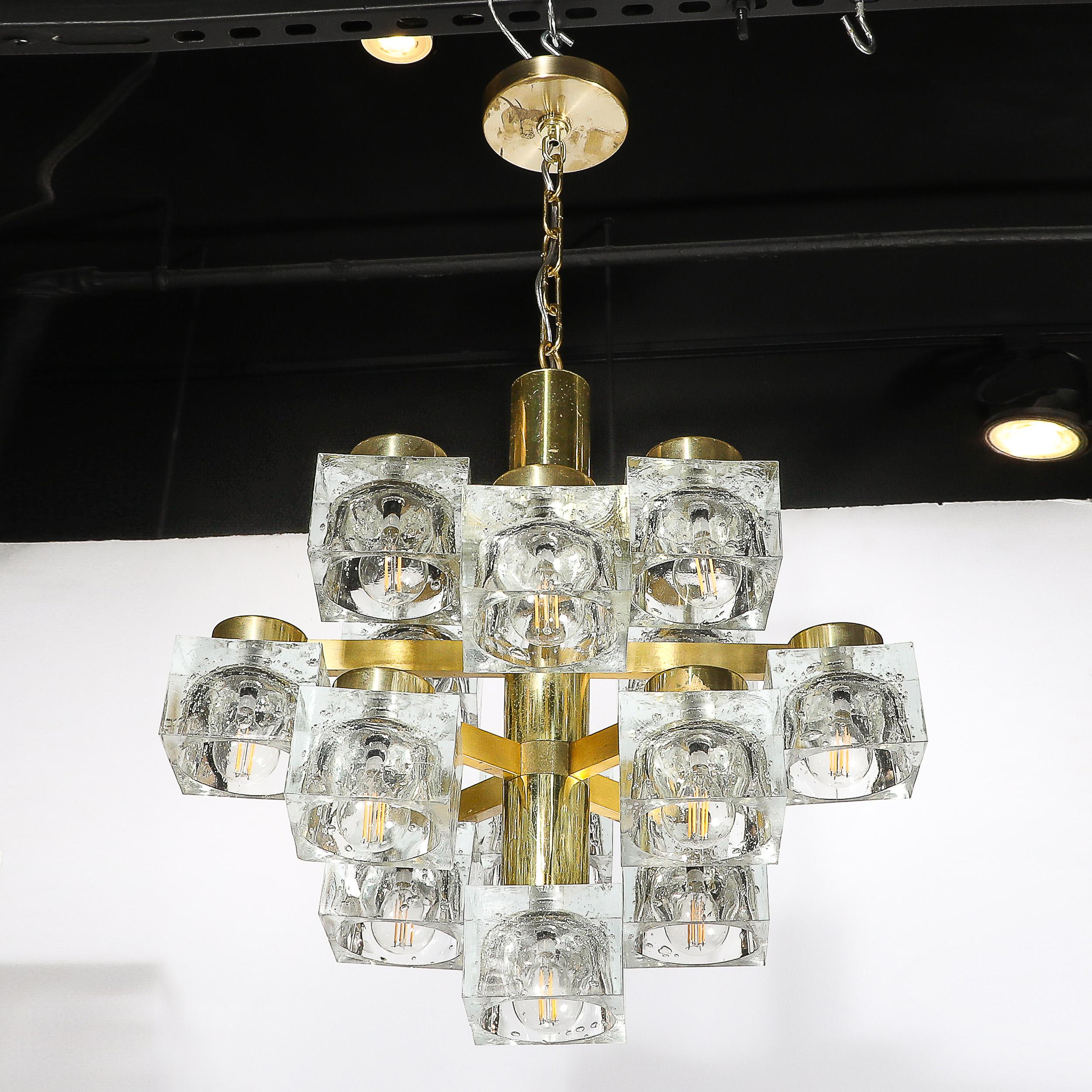 Lampadario moderno di metà secolo in ottone e vetro a cubetti di Sciolari in vendita 1