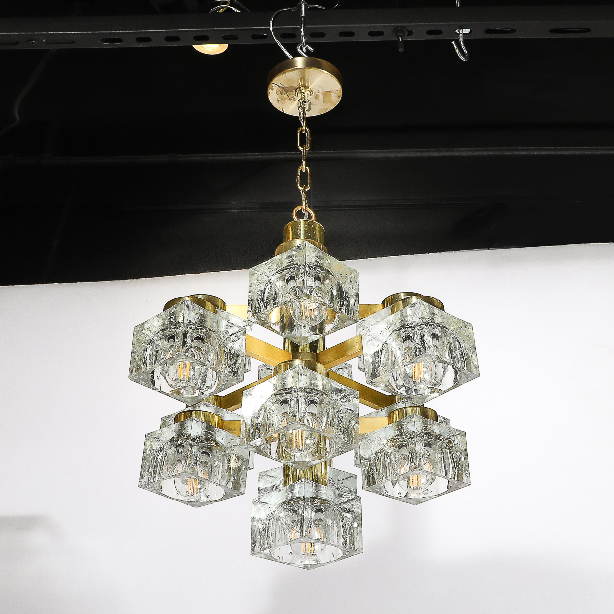 Lampadario moderno di metà secolo in ottone e vetro a cubetti di Sciolari in vendita 2