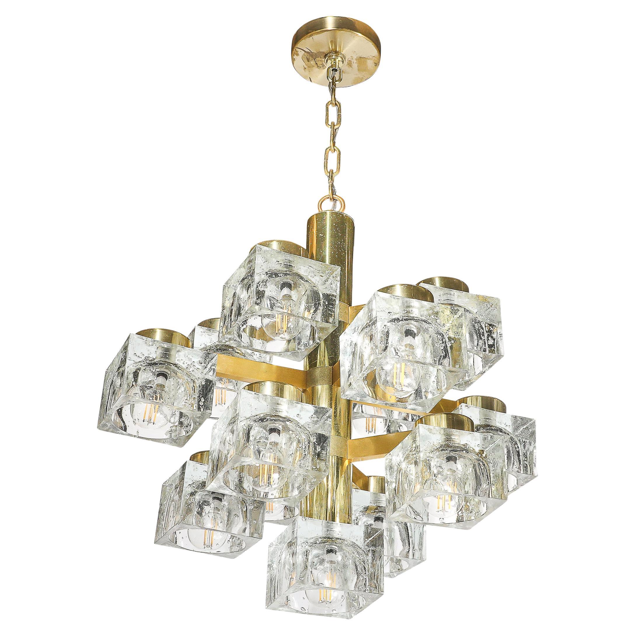 Lampadario moderno di metà secolo in ottone e vetro a cubetti di Sciolari in vendita
