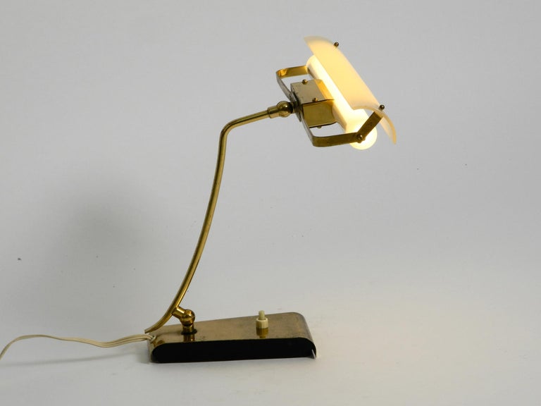 Mid-Century Modern Brass Desk Lamp with a Plexiglass Shade and Plug-in Bulb For Sale 15