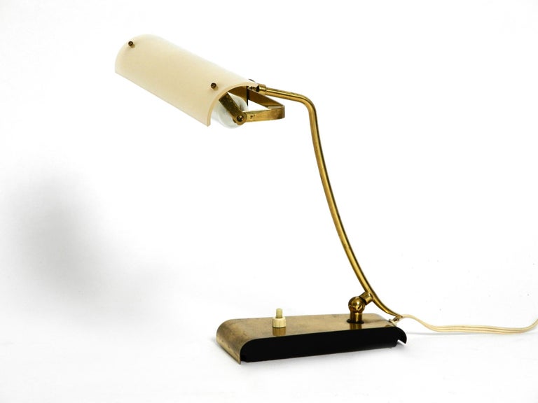 German Mid-Century Modern Brass Desk Lamp with a Plexiglass Shade and Plug-in Bulb For Sale