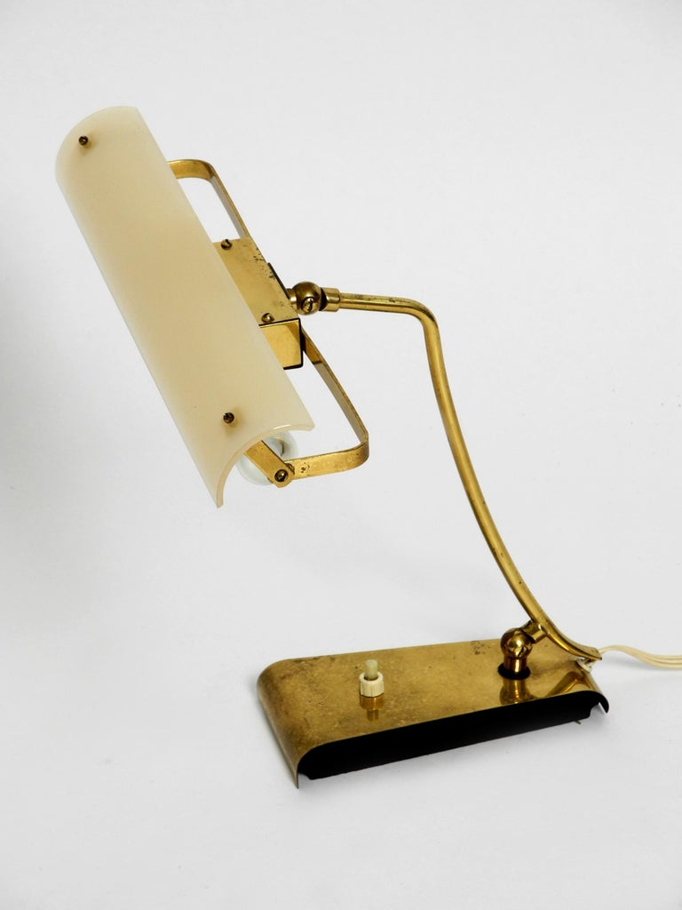 Mid-Century Modern Brass Desk Lamp with a Plexiglass Shade and Plug-in Bulb For Sale 1
