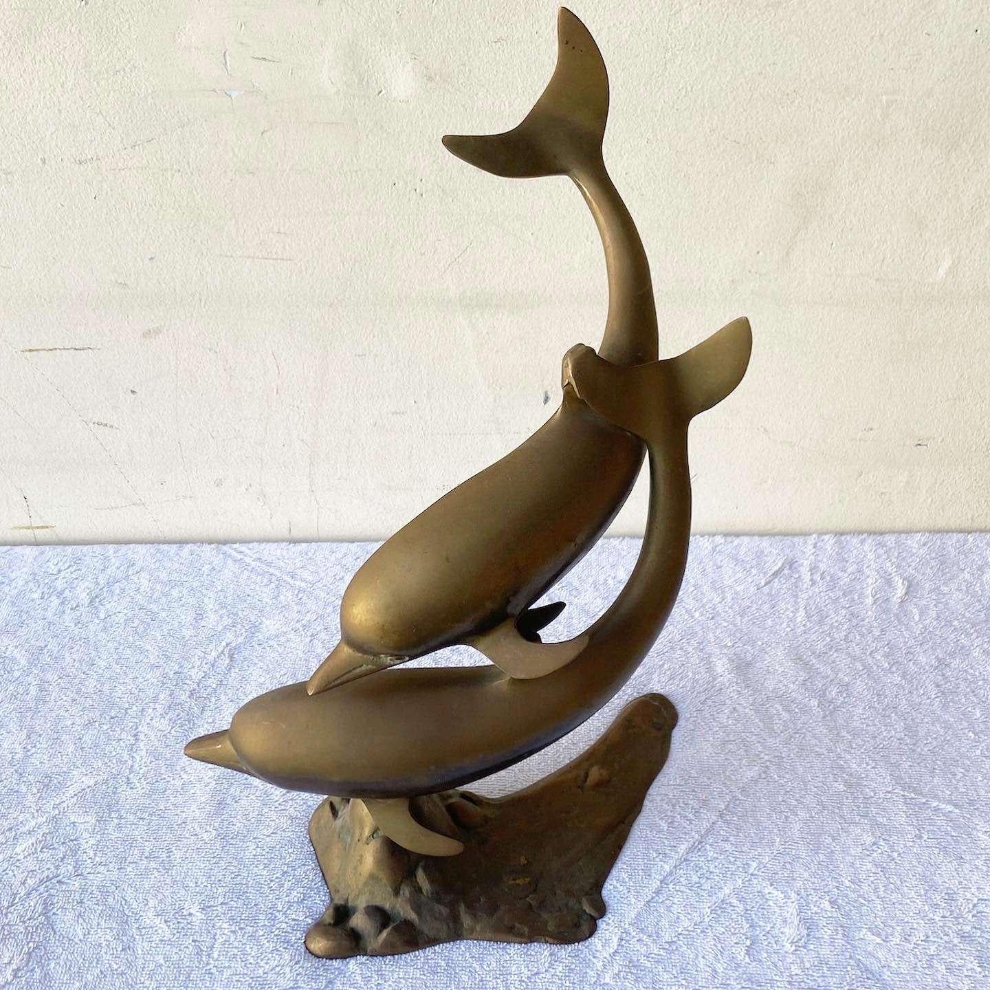 Mid-Century Modern Mid Century Modern Brass Dolphins Sculpture For Sale