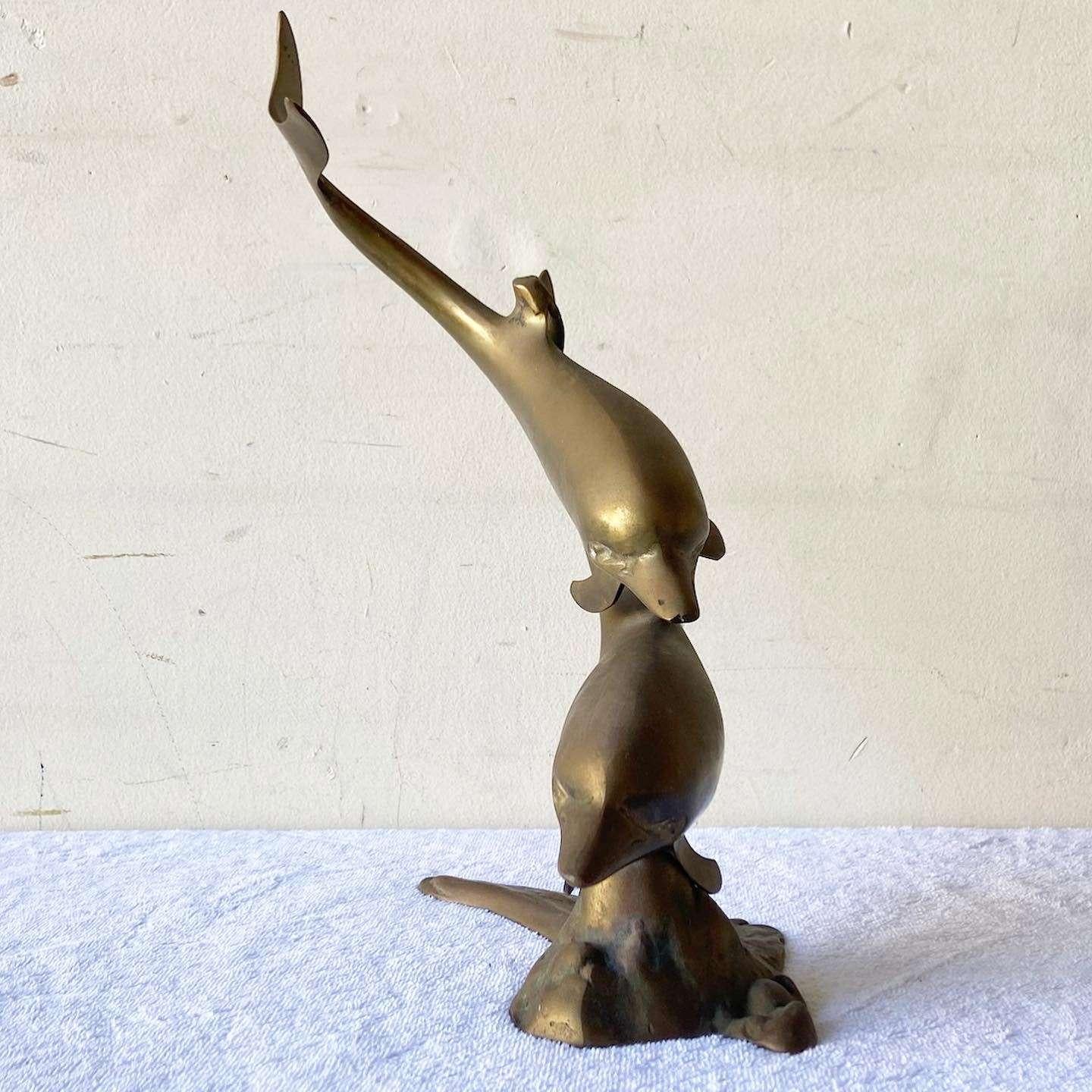 Mid-20th Century Mid Century Modern Brass Dolphins Sculpture For Sale