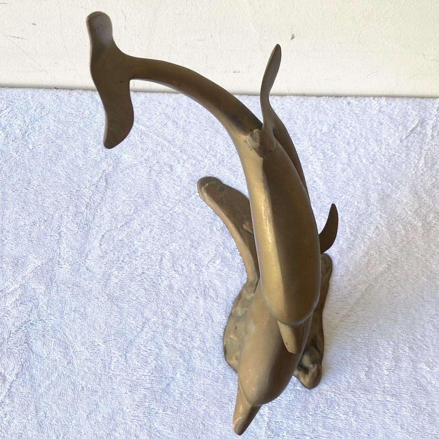 Mid Century Modern Brass Dolphins Sculpture For Sale 2
