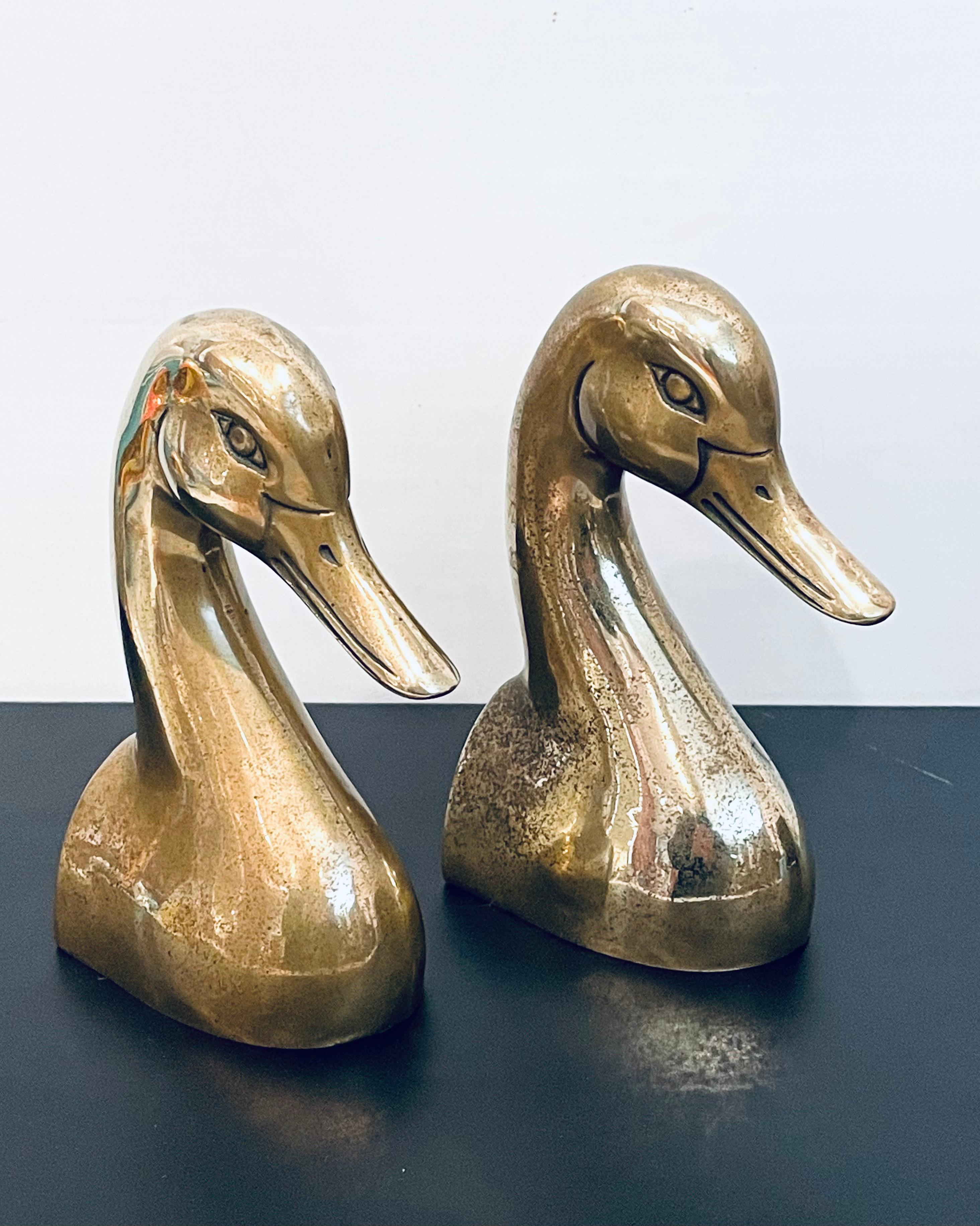 American Mid-Century Modern Brass Duck Bookends