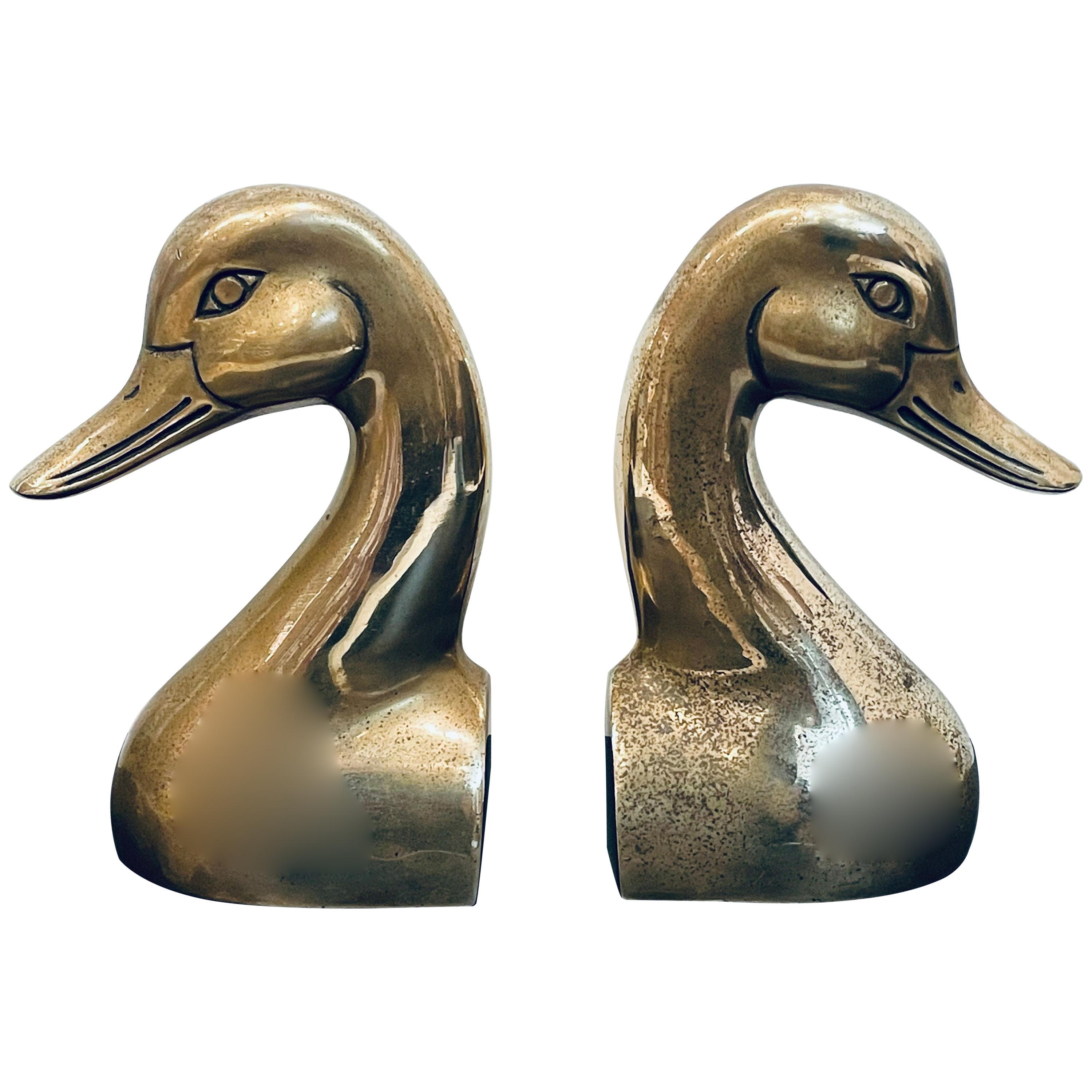 Mid-Century Modern Brass Duck Bookends