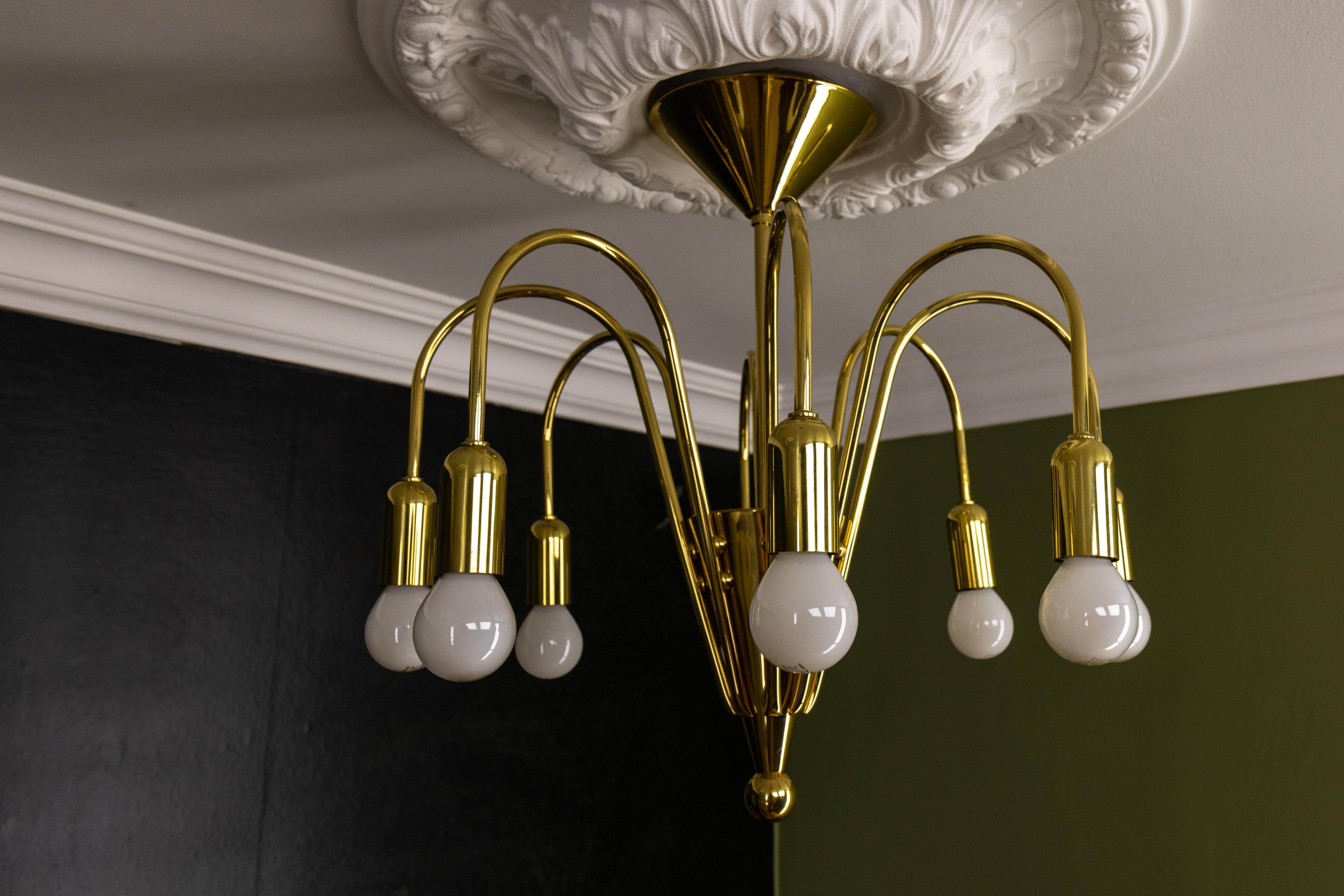 Mid-Century Modern Brass Eight-Light Sputnik Chandelier by TZ Leuchten, Germany For Sale 8