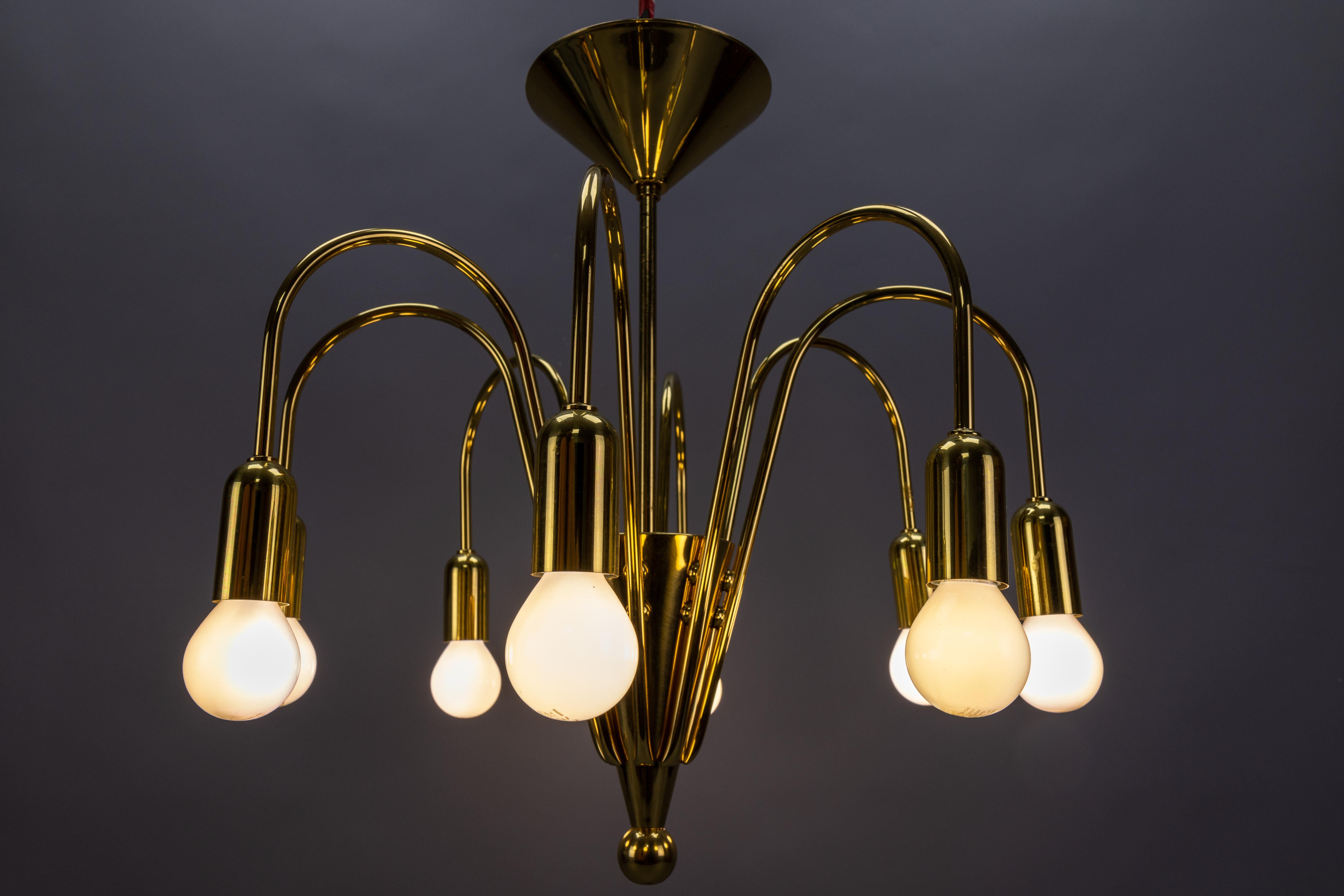 Mid-Century Modern Brass Eight-Light Sputnik Chandelier by TZ Leuchten, Germany For Sale 10
