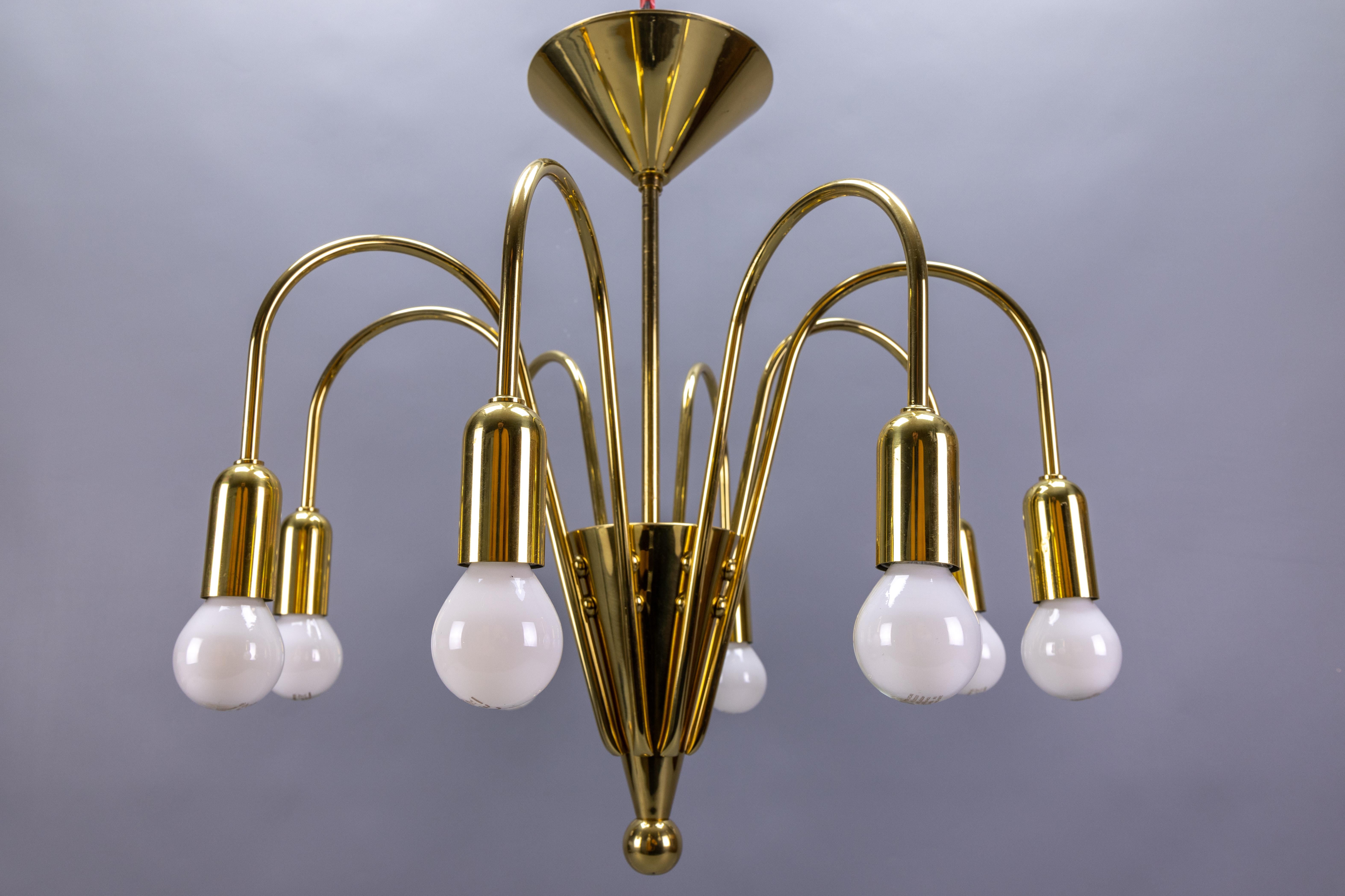 Mid-Century Modern Brass Eight-Light Sputnik Chandelier by TZ Leuchten, Germany For Sale 11