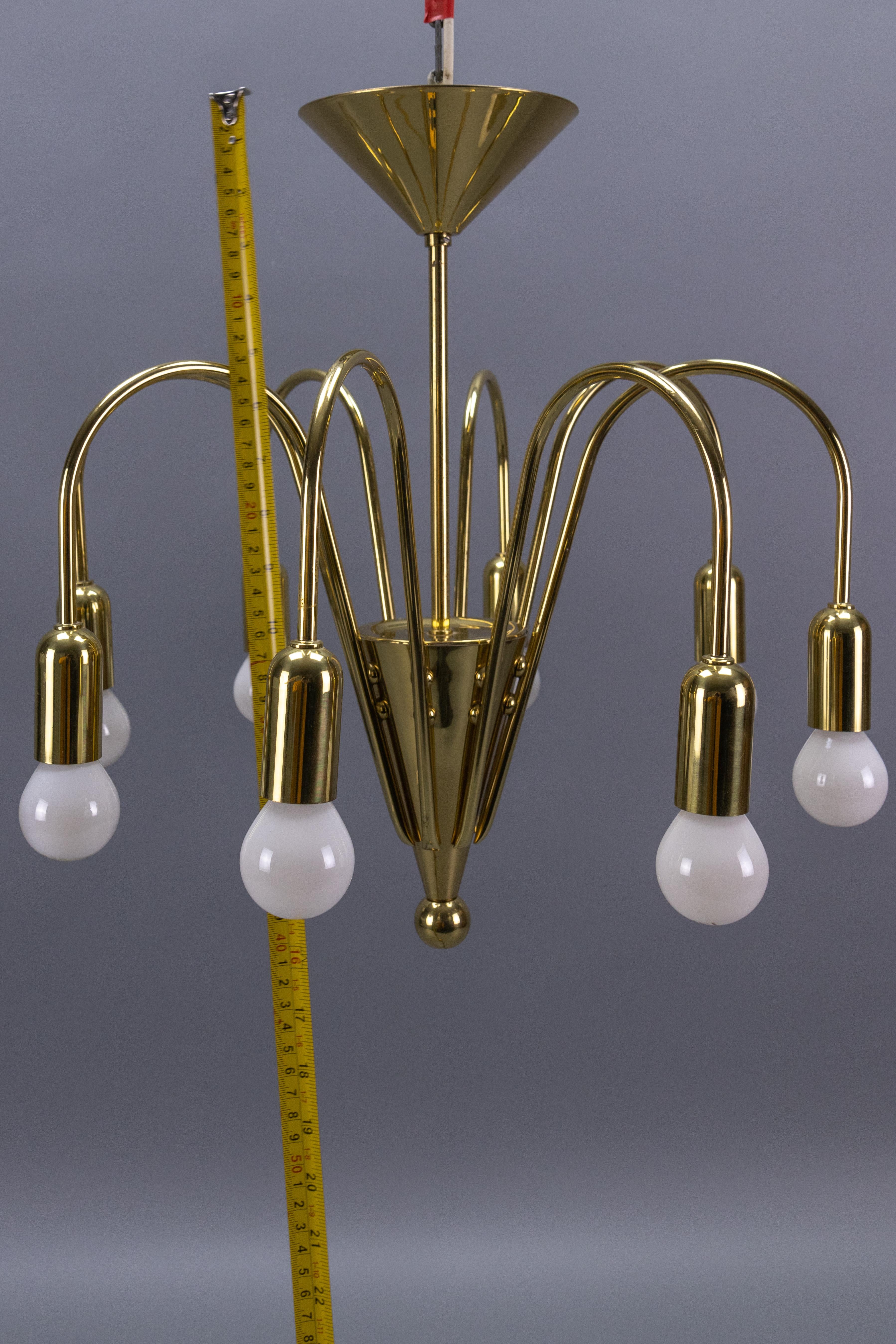 Mid-Century Modern Brass Eight-Light Sputnik Chandelier by TZ Leuchten, Germany For Sale 12