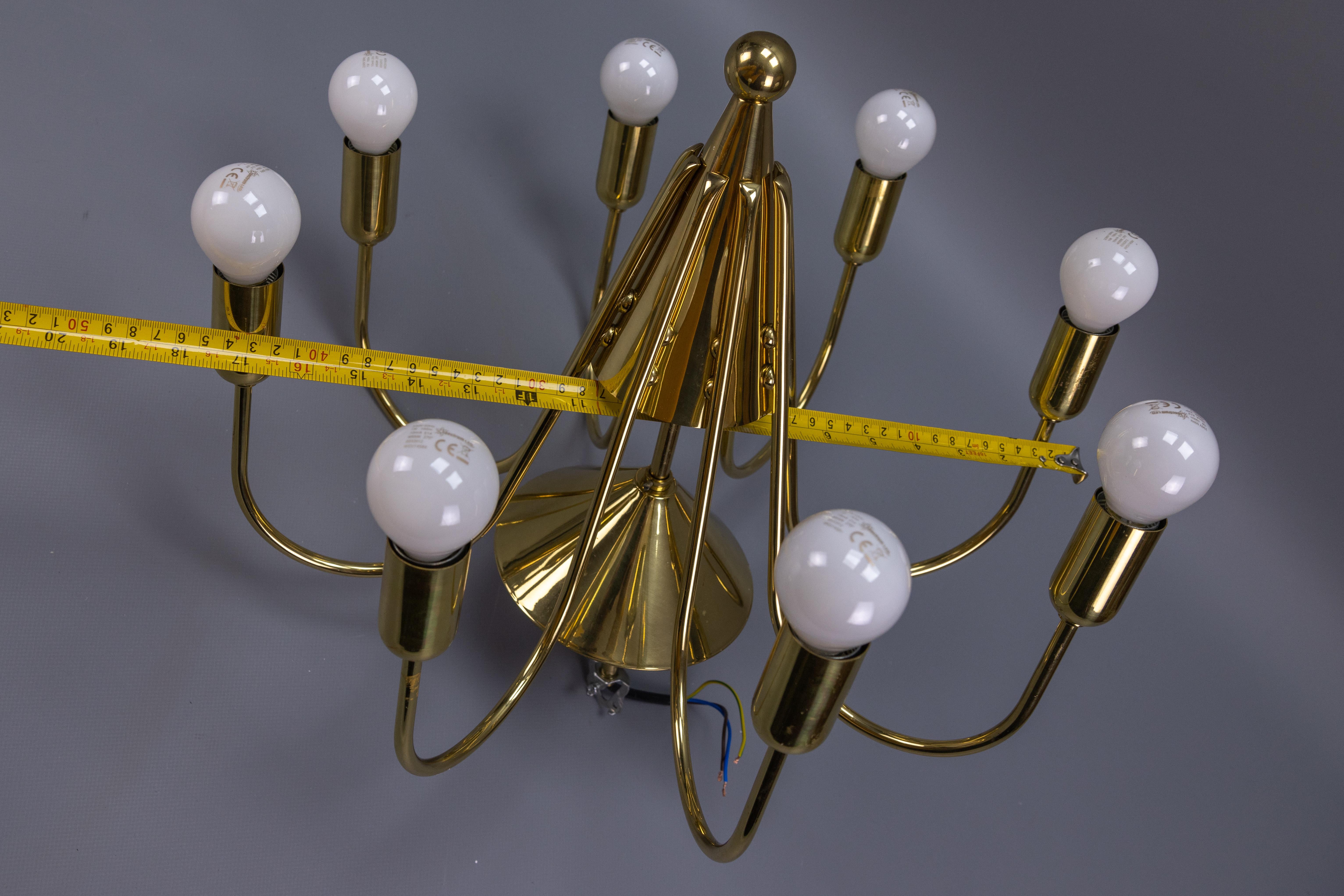 Mid-Century Modern Brass Eight-Light Sputnik Chandelier by TZ Leuchten, Germany For Sale 13