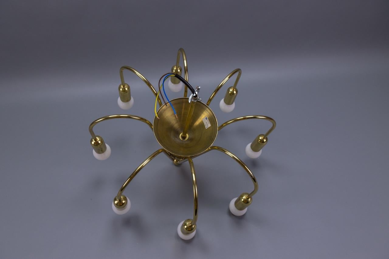 Mid-Century Modern Brass Eight-Light Sputnik Chandelier by TZ Leuchten, Germany For Sale 15