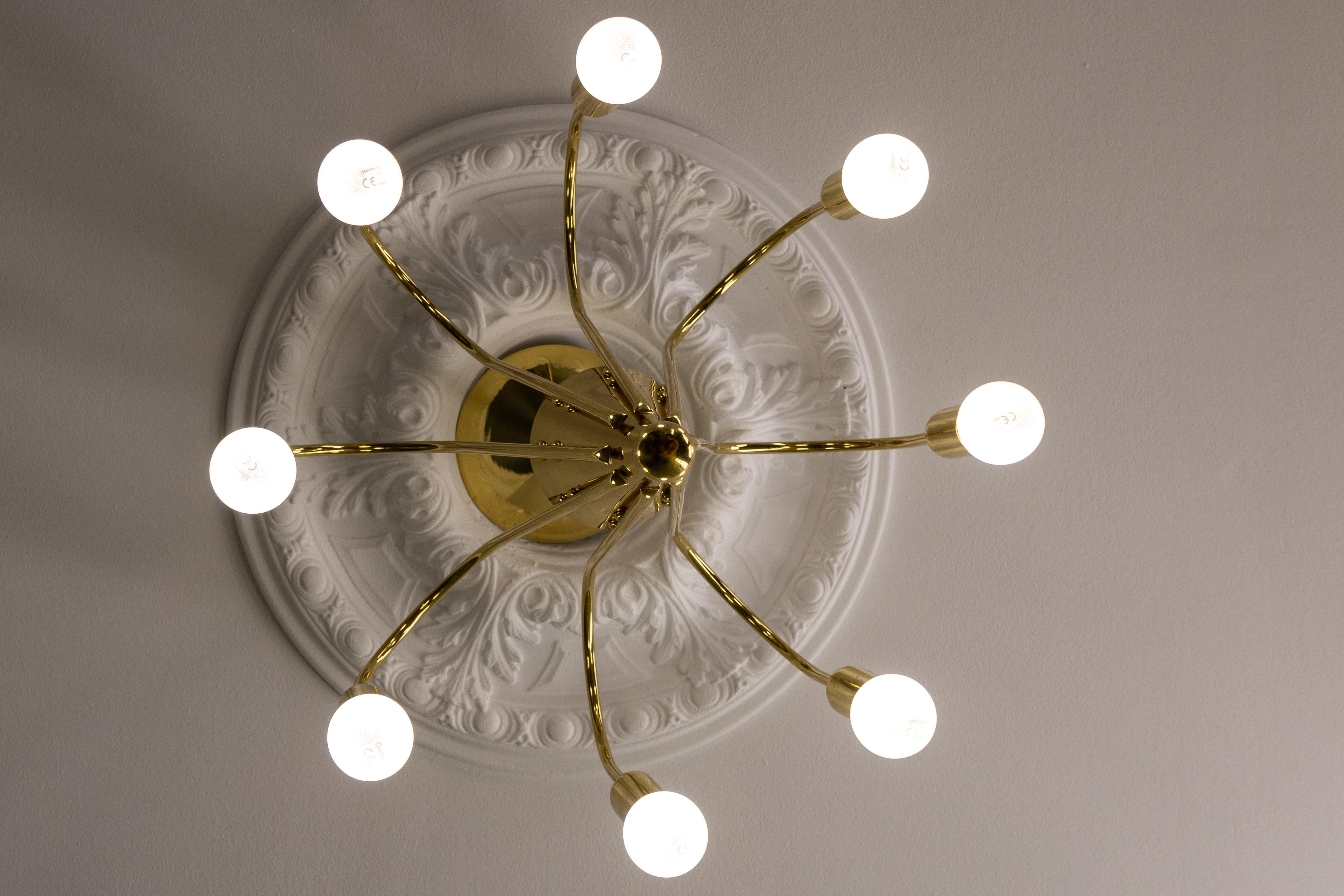 Mid-Century Modern Brass Eight-Light Sputnik Chandelier by TZ Leuchten, Germany For Sale 1