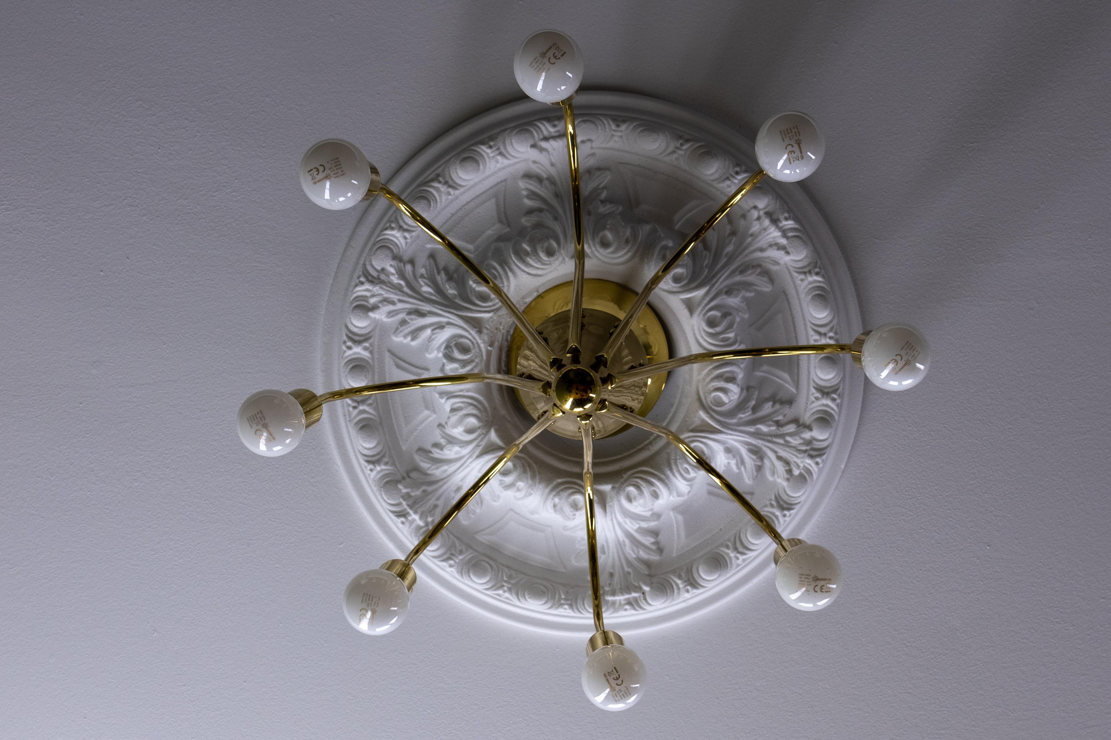 Mid-Century Modern Brass Eight-Light Sputnik Chandelier by TZ Leuchten, Germany For Sale 2