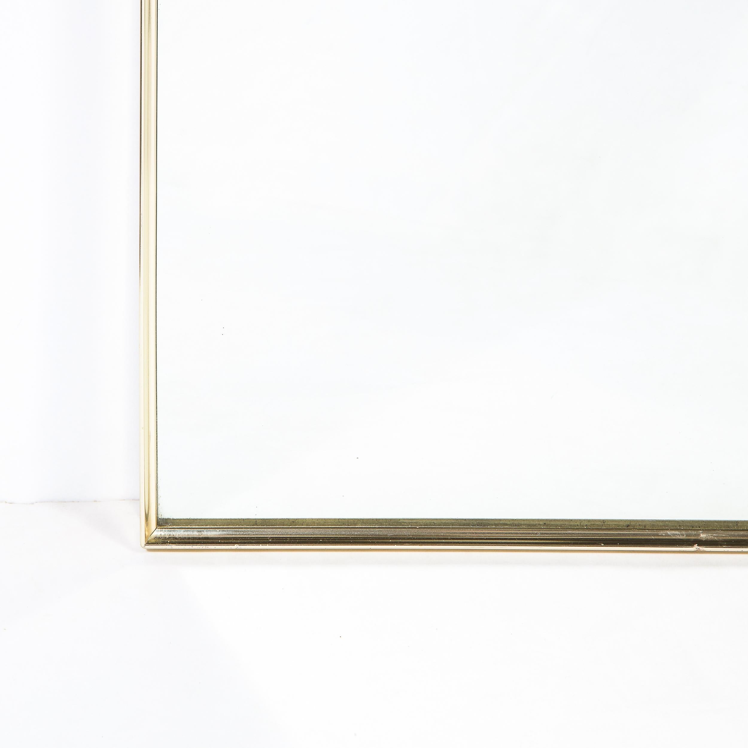 Mid-Century Modern Brass & Enamel Rectangular Wall Mirror w/ Ring Embellishment For Sale 2