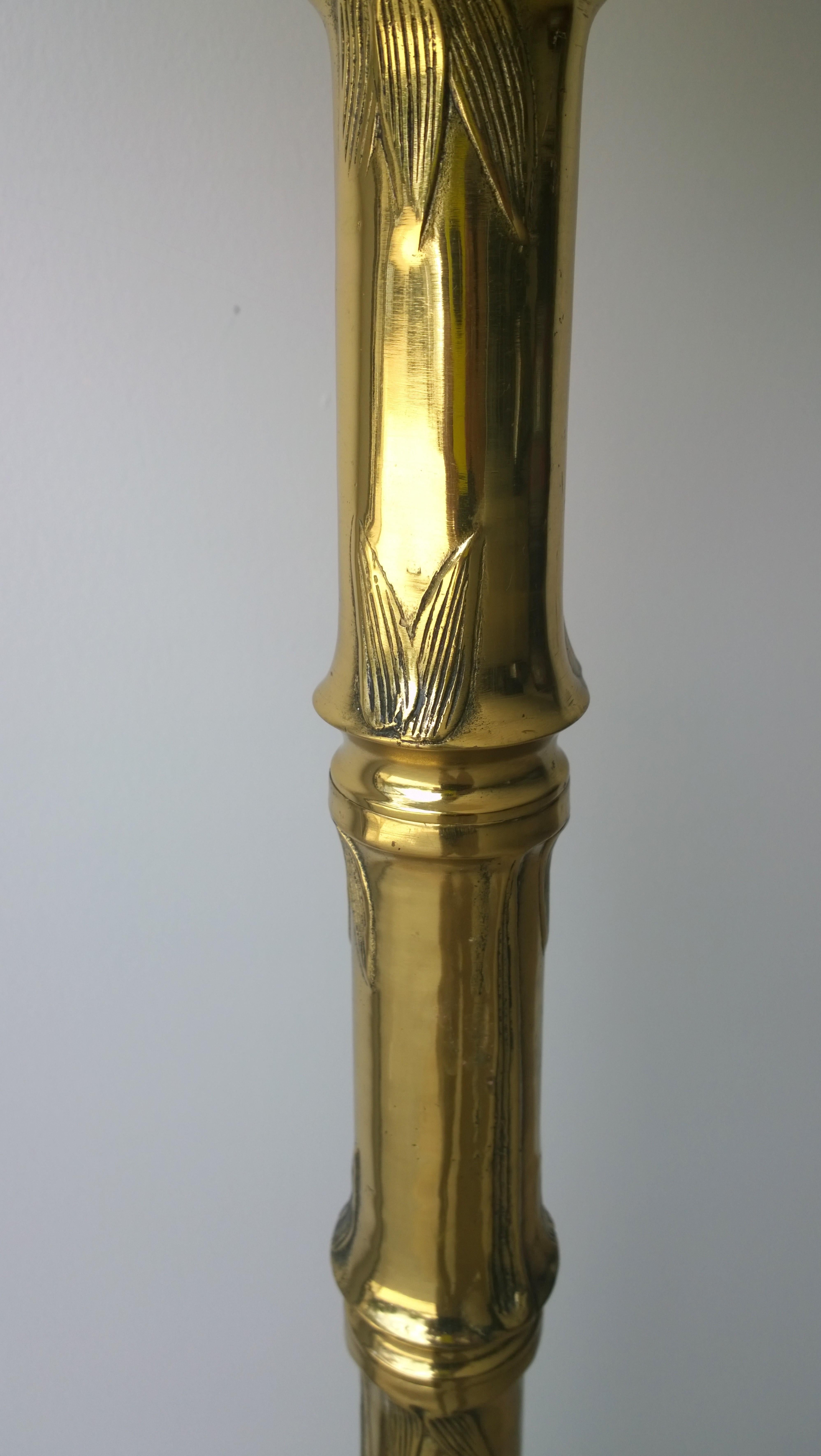 Hollywood Glam Brass Faux Bamboo Highly Stylized Floor Lamp In Good Condition For Sale In Houston, TX