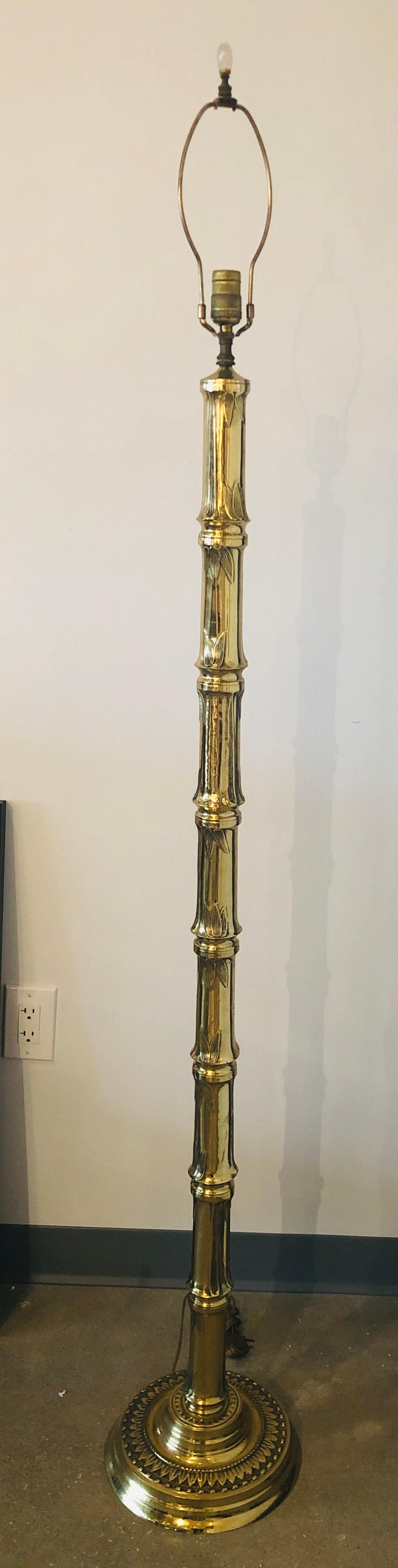 Mid-Century Modern Hollywood Glam Brass Faux Bamboo Highly Stylized Floor Lamp For Sale