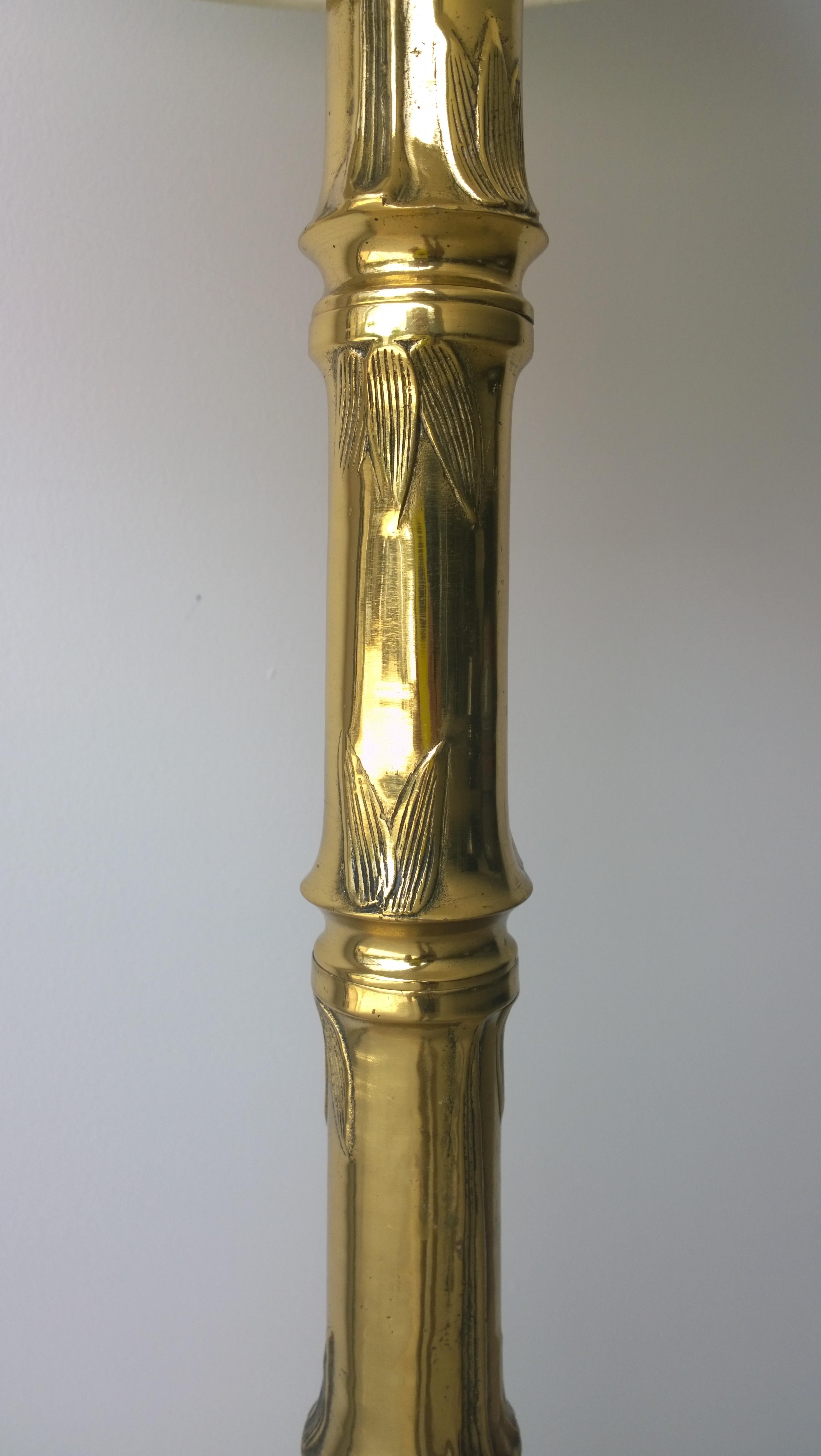 American Hollywood Glam Brass Faux Bamboo Highly Stylized Floor Lamp For Sale