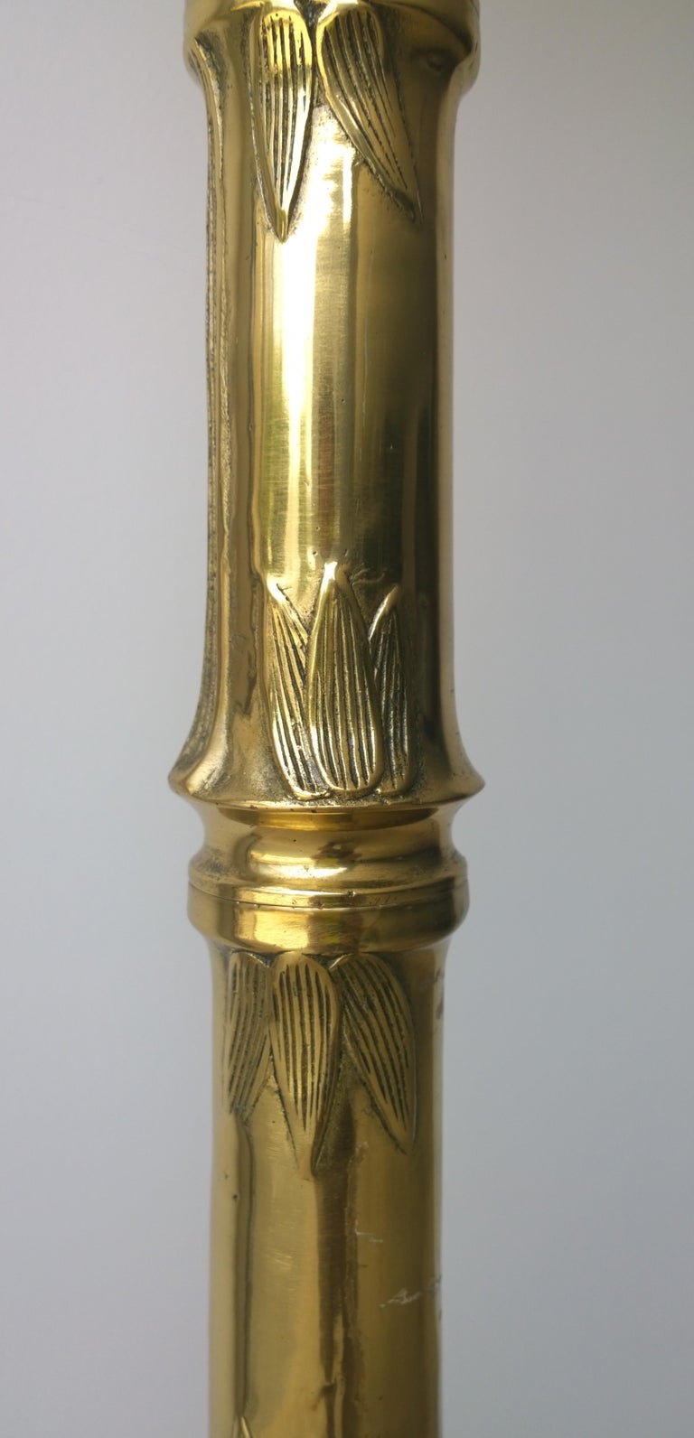 Mid-Century Modern / Hollywood Glam Brass Faux Bamboo Highly Stylized Floor Lamp For Sale at 1stdibs
