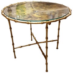 Mid-Century Modern Brass Faux Bamboo Side/Coffee Table, Maison Baguès Style