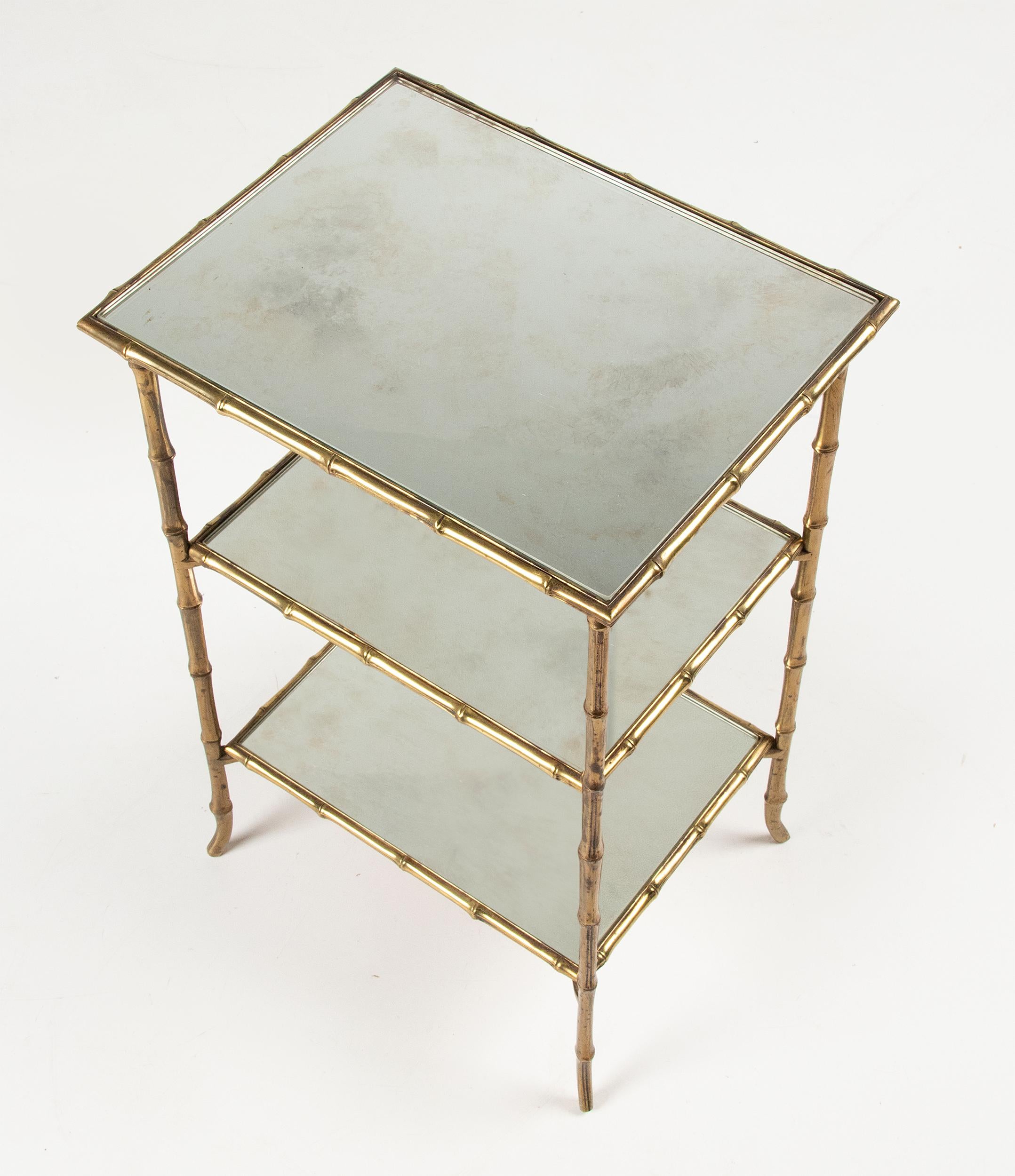 French Mid-Century Modern Brass Faux Bamboo Side Table Maison Baguès