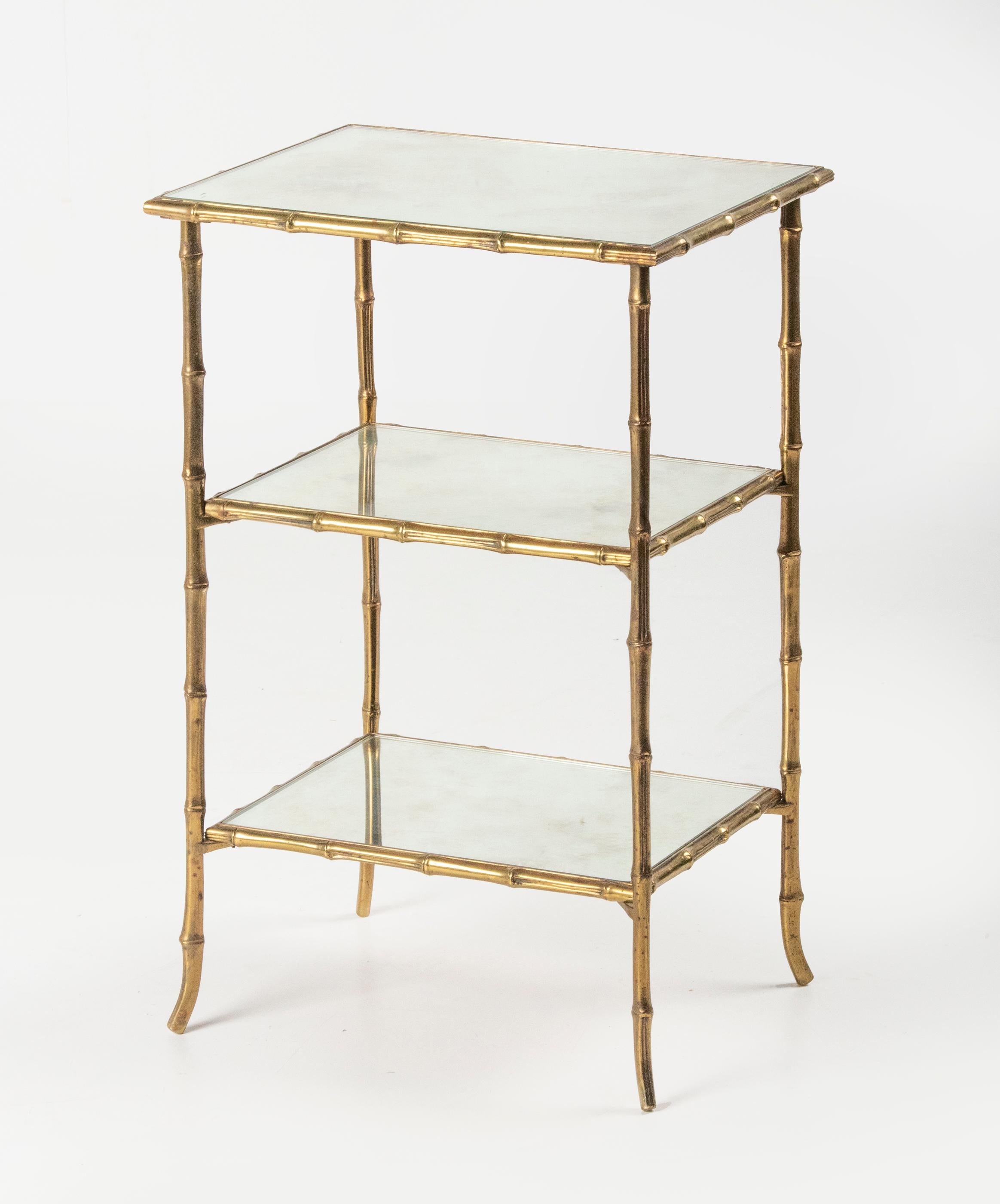 20th Century Mid-Century Modern Brass Faux Bamboo Side Table Maison Baguès