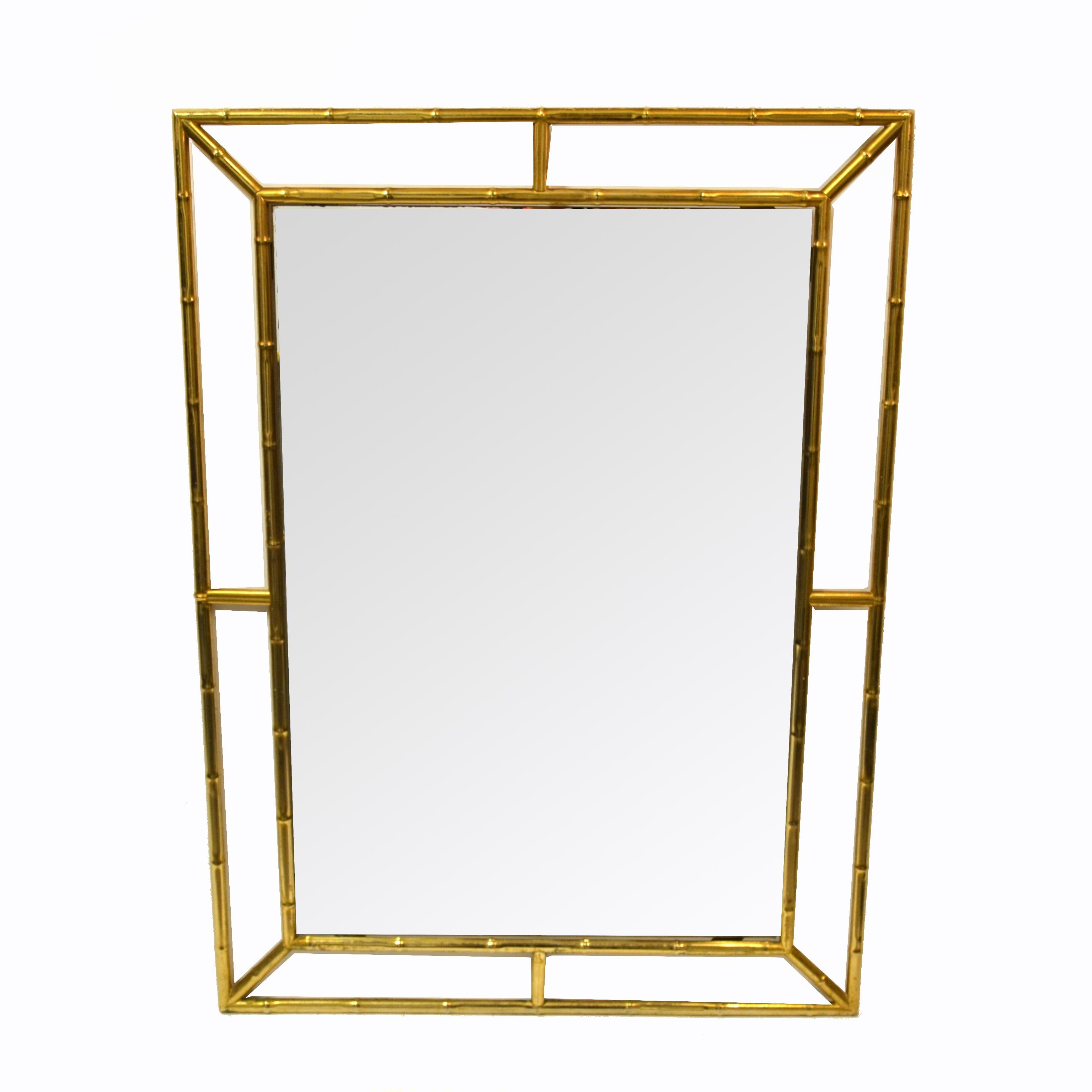 Mid-Century Modern Brass Faux Bamboo Wall Mirror, Italy 3