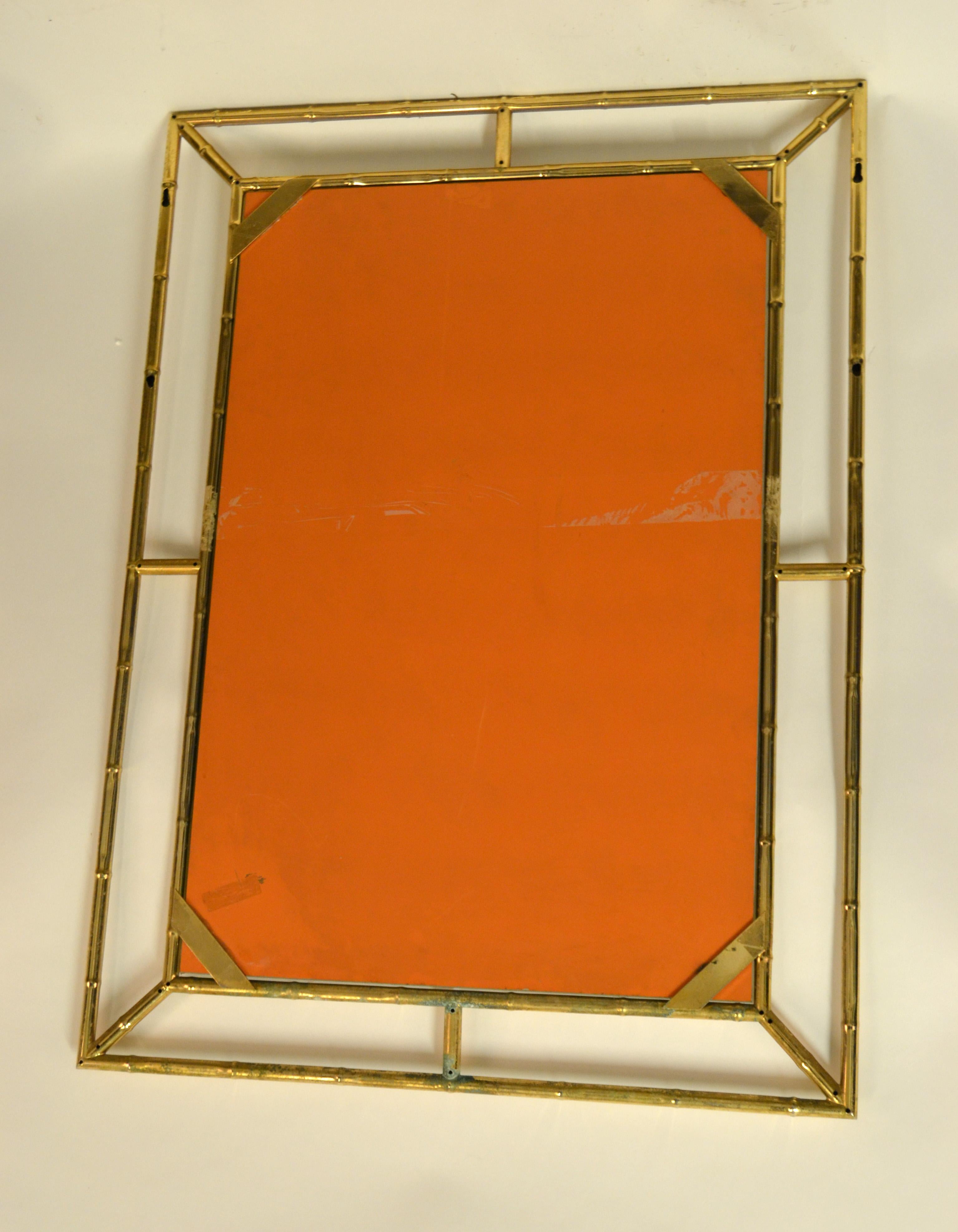 Mid-Century Modern Brass Faux Bamboo Wall Mirror, Italy 2