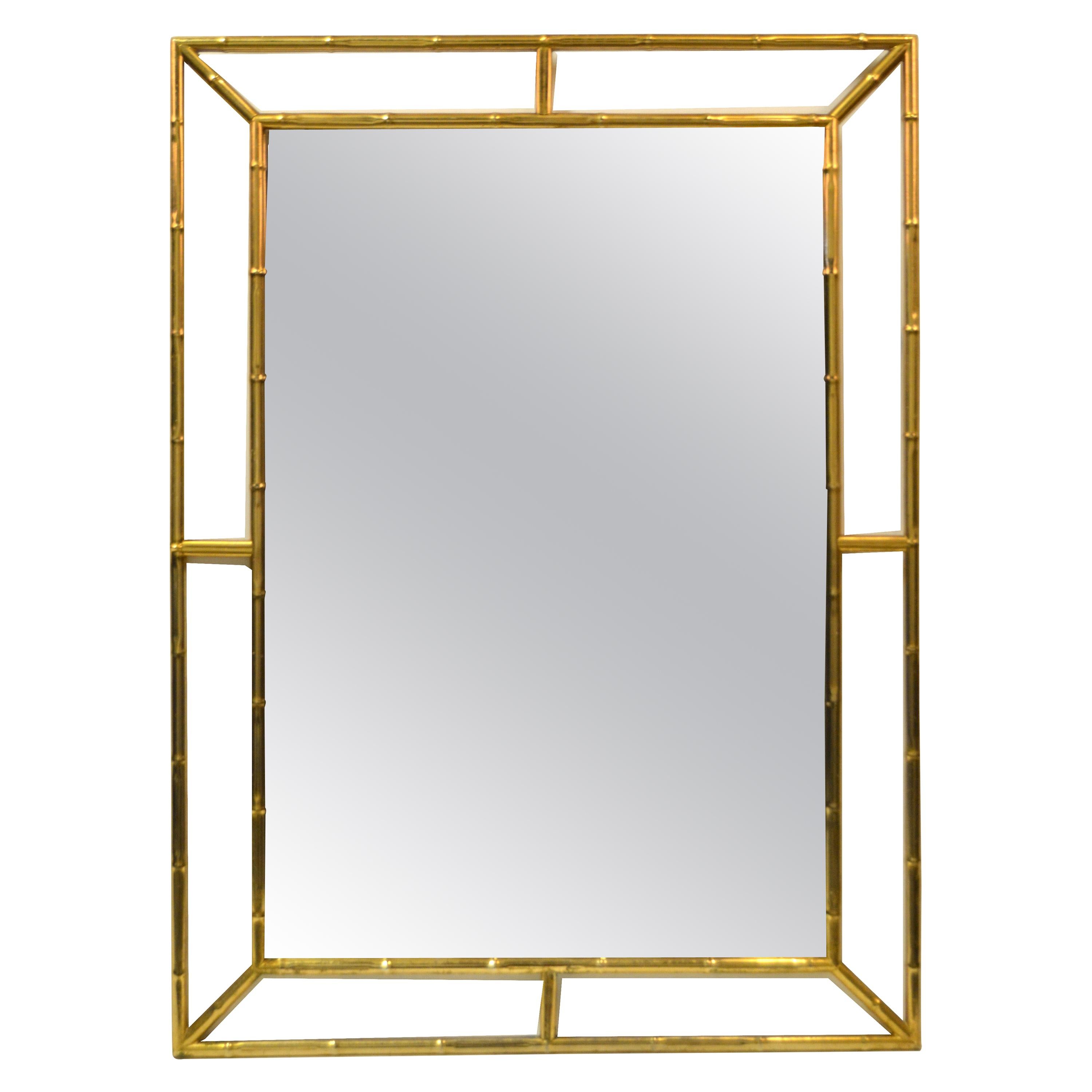 Mid-Century Modern Brass Faux Bamboo Wall Mirror, Italy