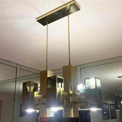 Mid Century Modern Brass Finish and Smoked Lucite Chandelier by Robert Sonneman