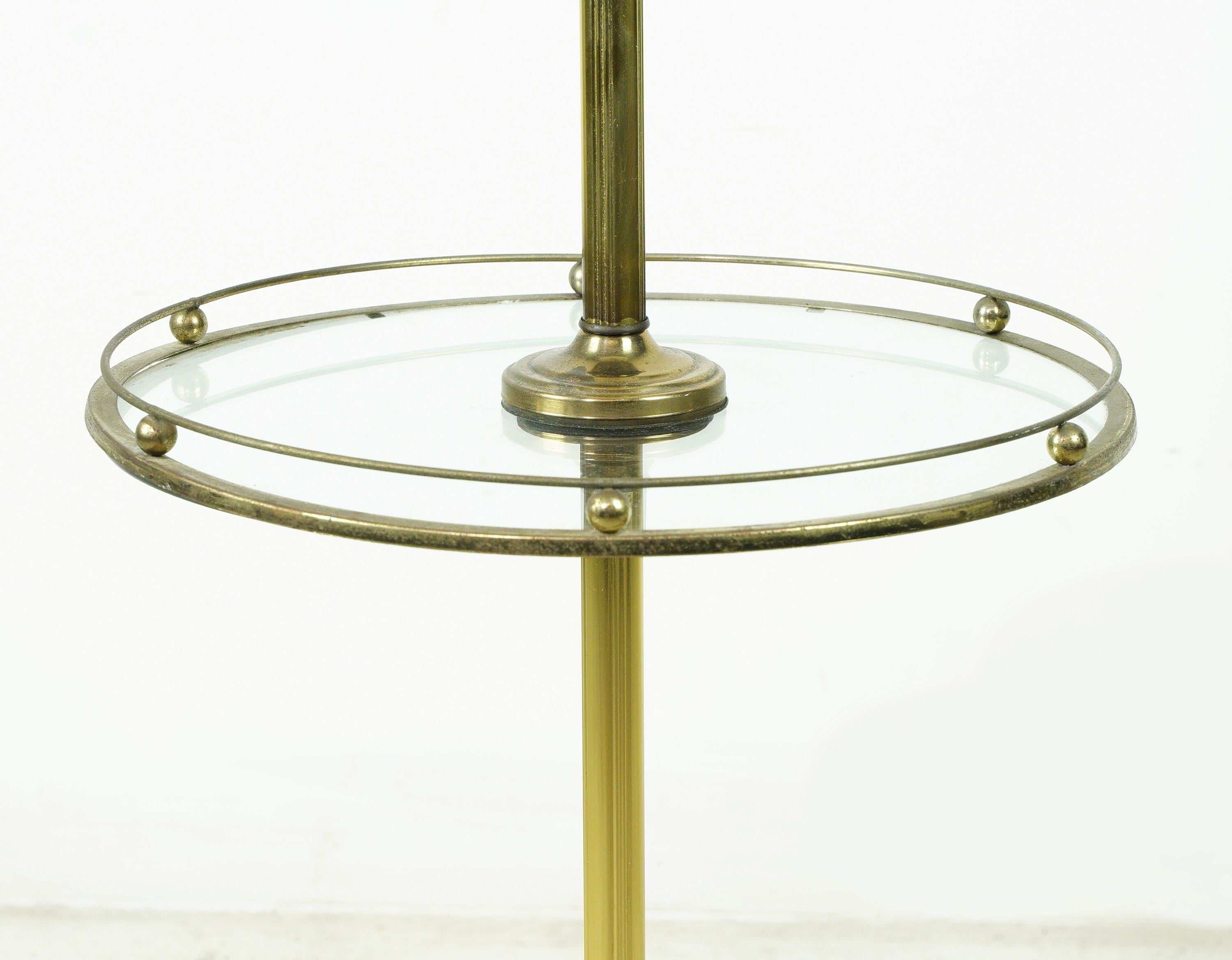 20th Century Mid-Century Modern Brass Finish Floor Lamp Glass Tabletop