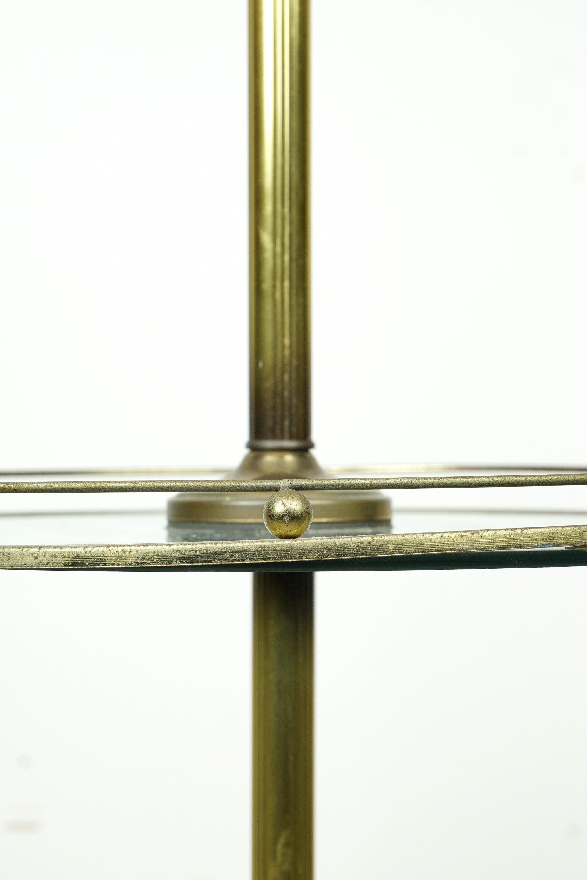 Steel Mid-Century Modern Brass Finish Floor Lamp Glass Tabletop
